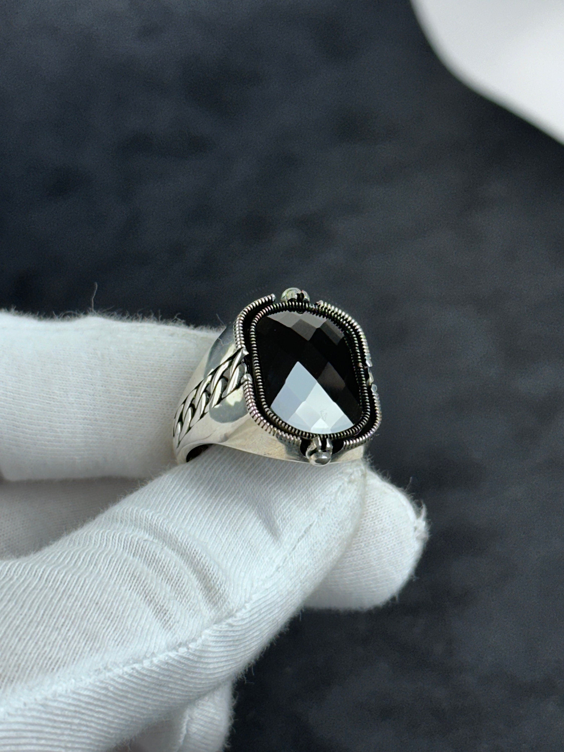 Sterling Silver Seal of Solomon Ring, Double Sided Zircon (Men's Size)