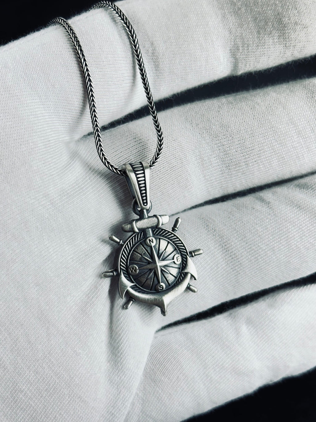 Nautical Silver Compass Necklace - Handcrafted Pendant Jewelry