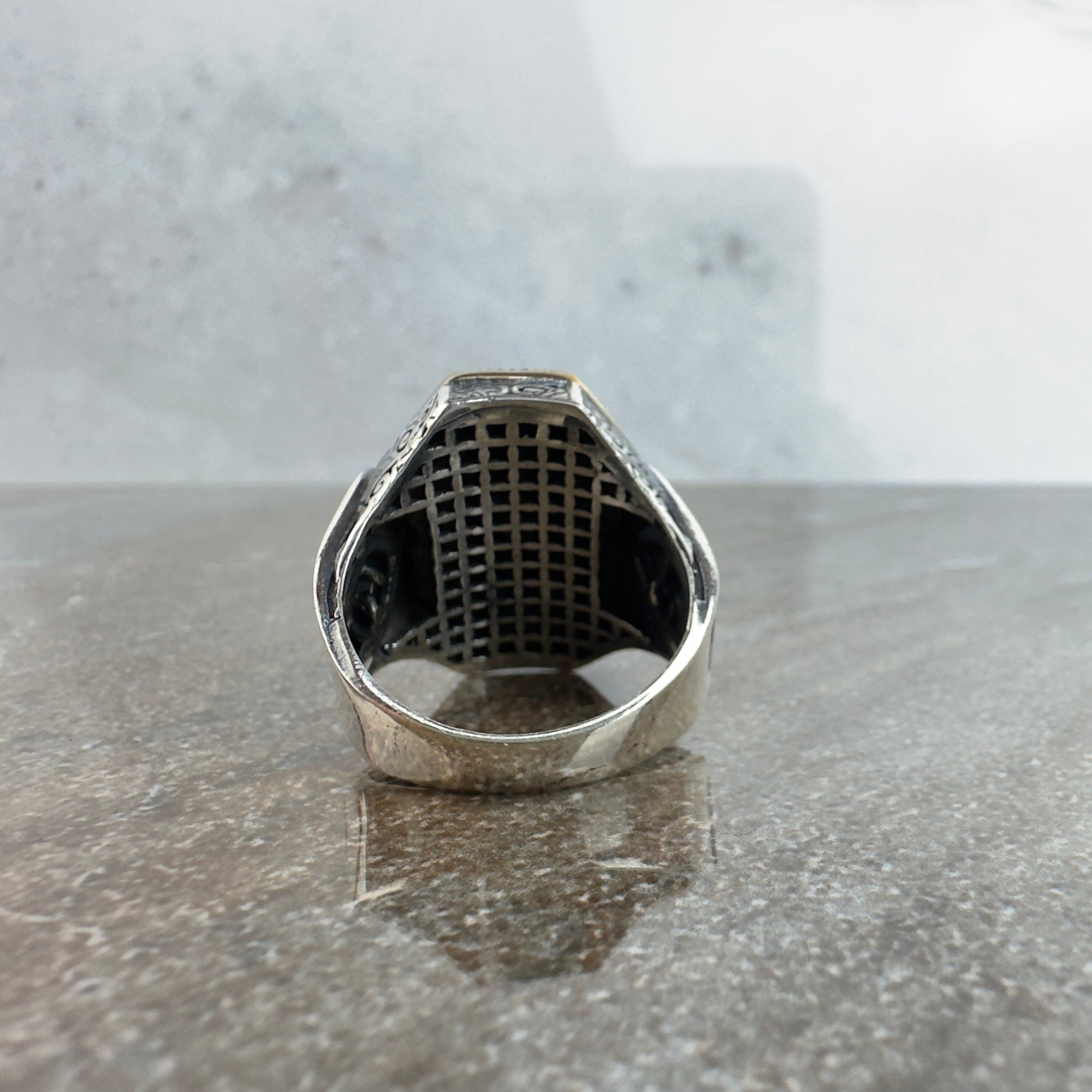 Onyx Gemstone Ring: Sterling Silver Men's Jewelry (Hand Engraved)
