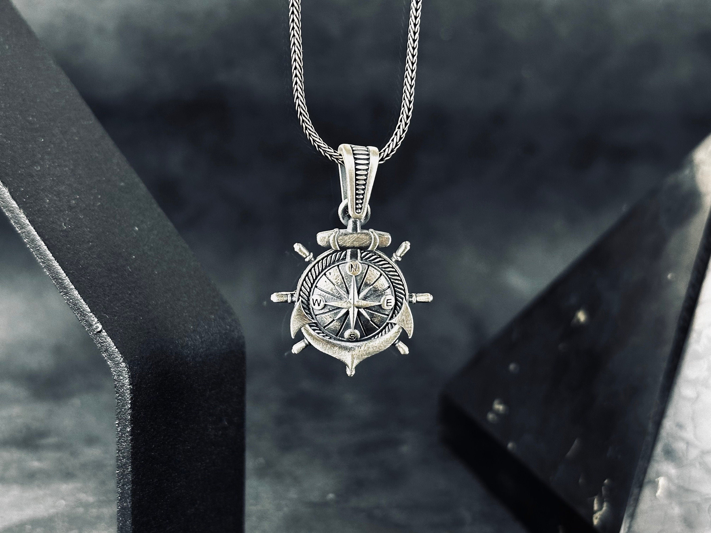 Nautical Silver Compass Necklace - Handcrafted Pendant Jewelry