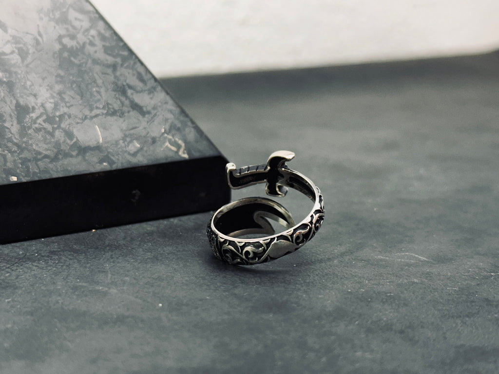 Zulfiqar Sword Ring: Handmade Sterling Silver (Adjustable, Oxidized)