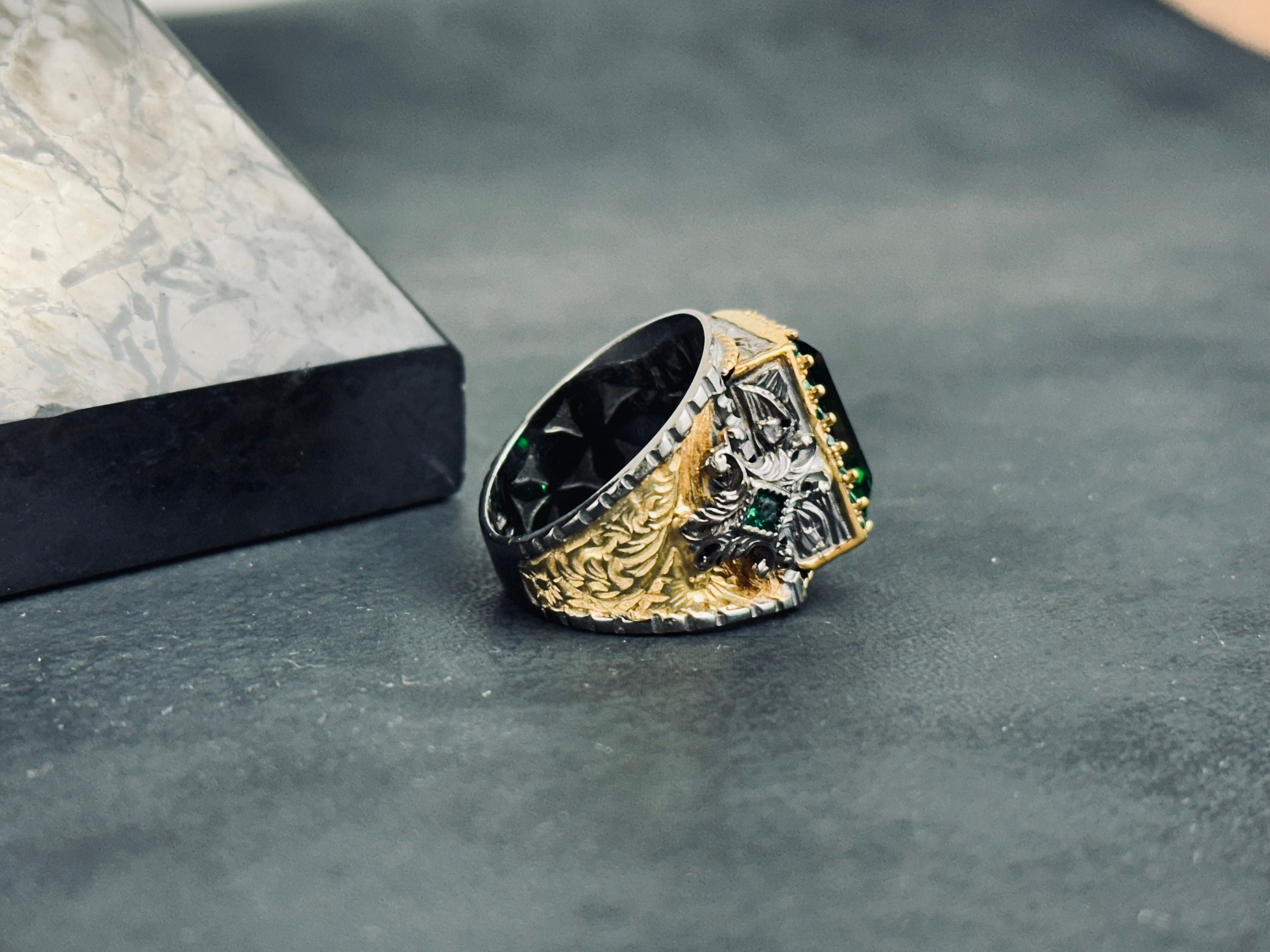 Green Zirconium Cross Ring - Sterling Silver Religious Jewelry
