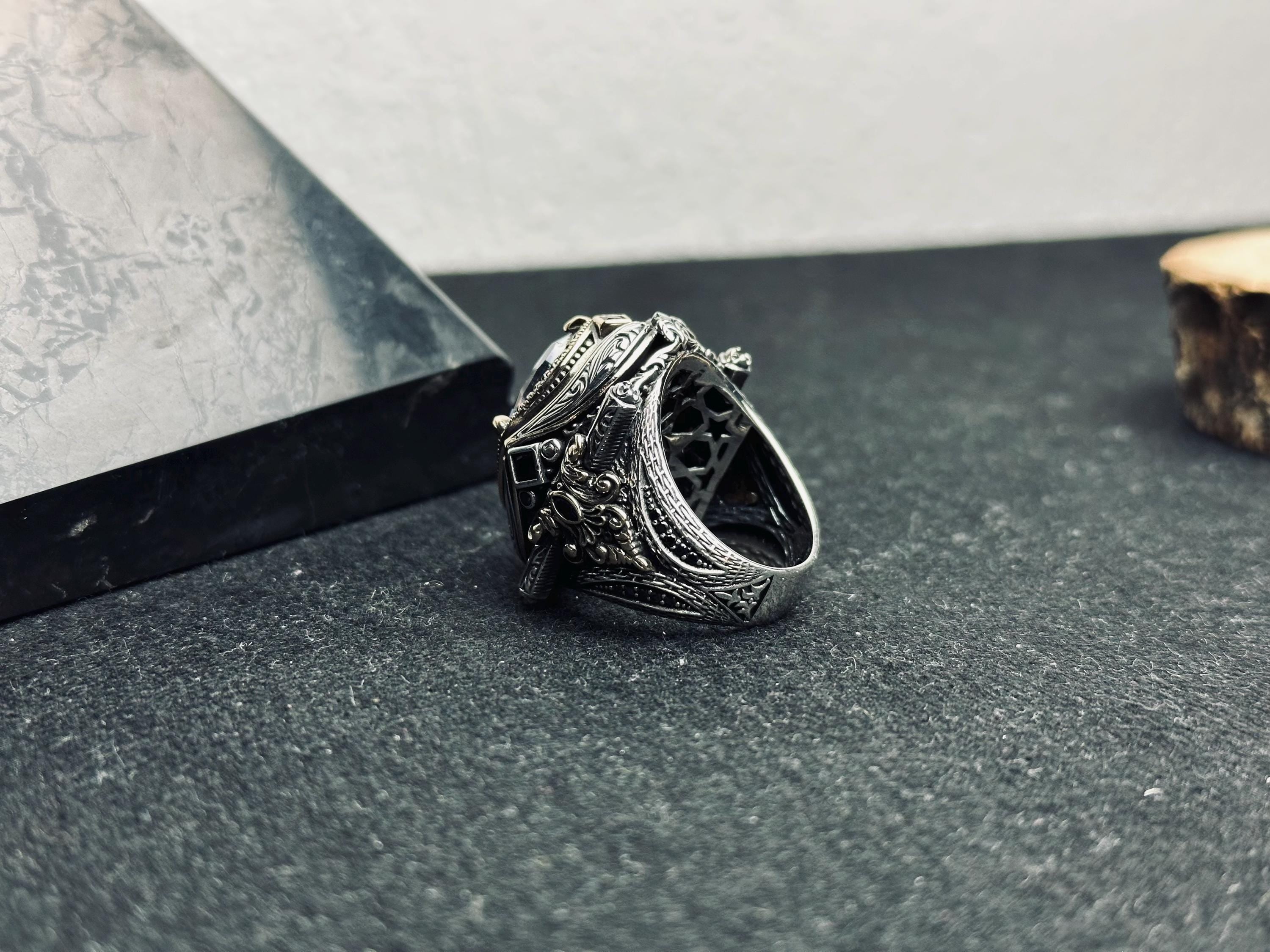 Men's Mystic Topaz Ring: Bold Silver Statement - Handmade in Turkey