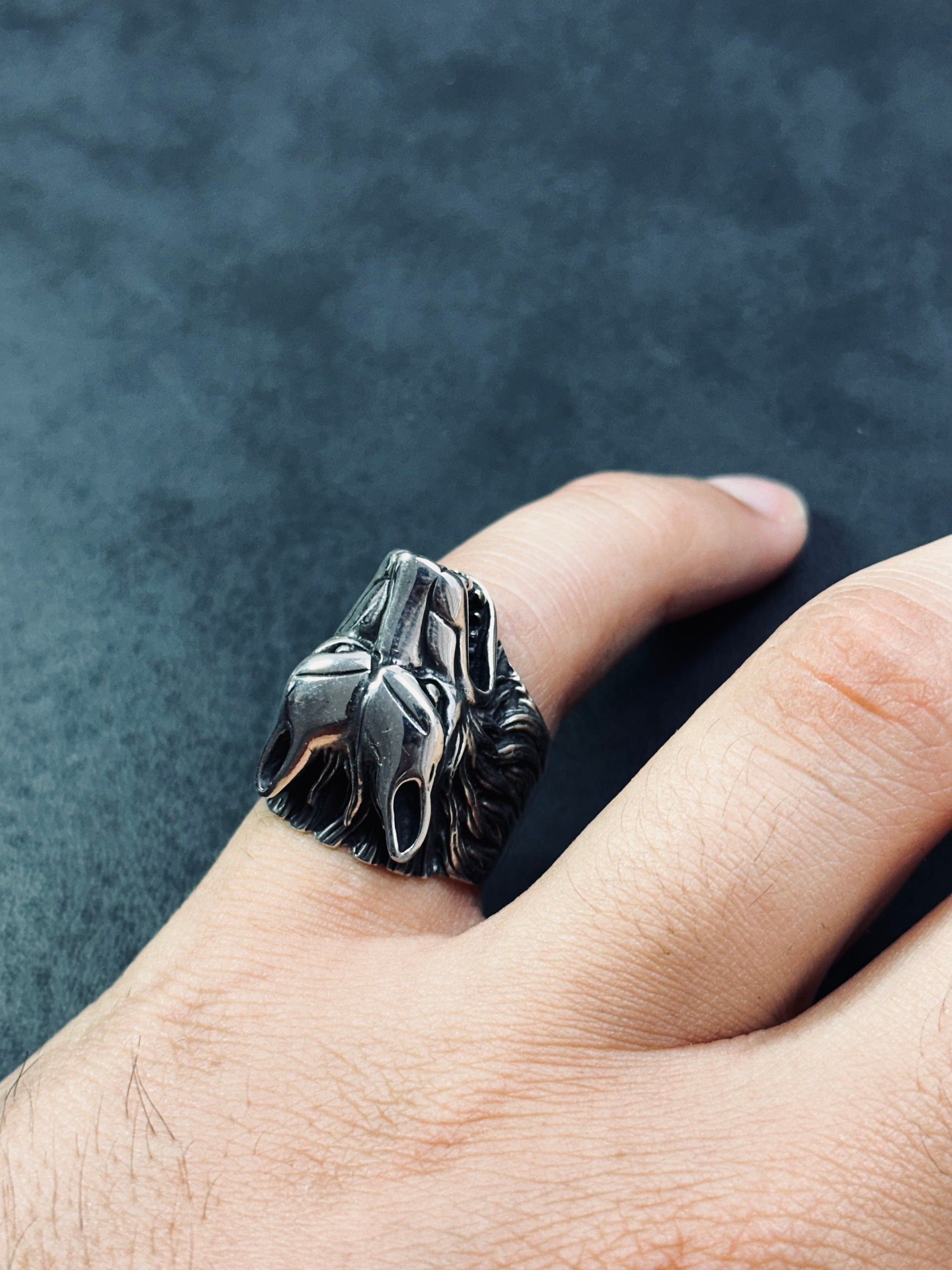 Sterling Silver Wolf Ring, Handmade Animal Design (Men's Size Options)