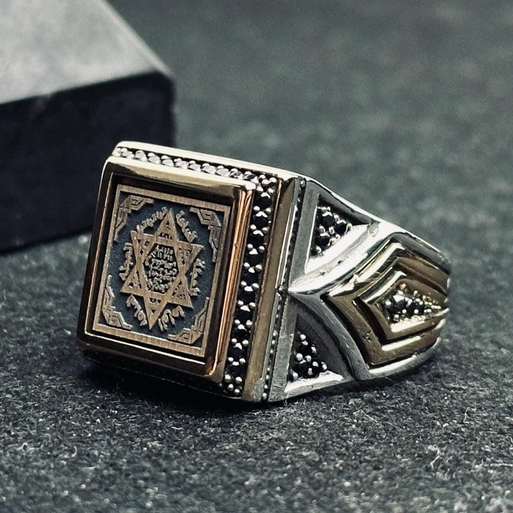 Minimal Square Seal of Solomon Ring: Handmade Sterling Silver