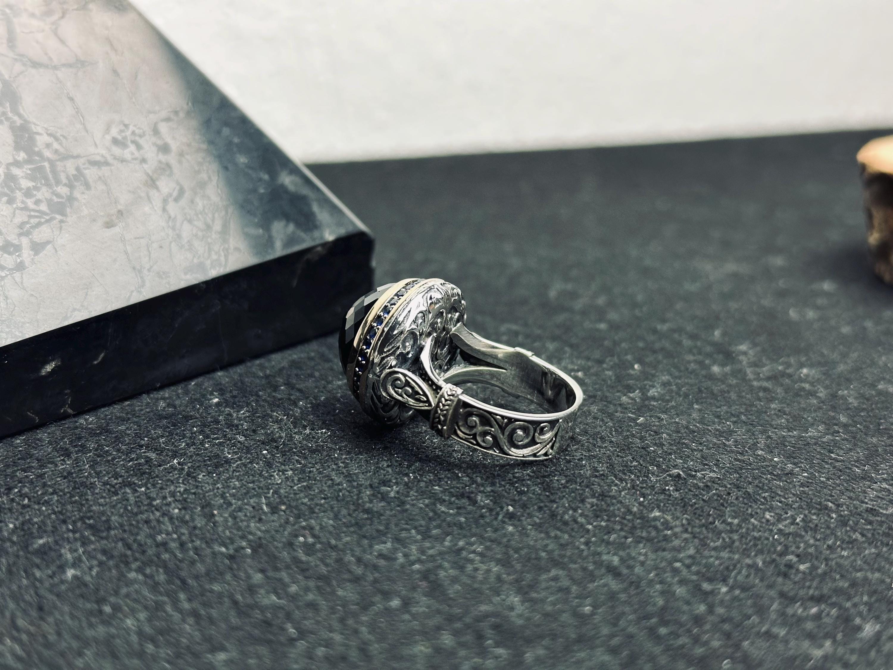 Men's Silver Ring: Minimal Black Stone Design (Handmade 925)