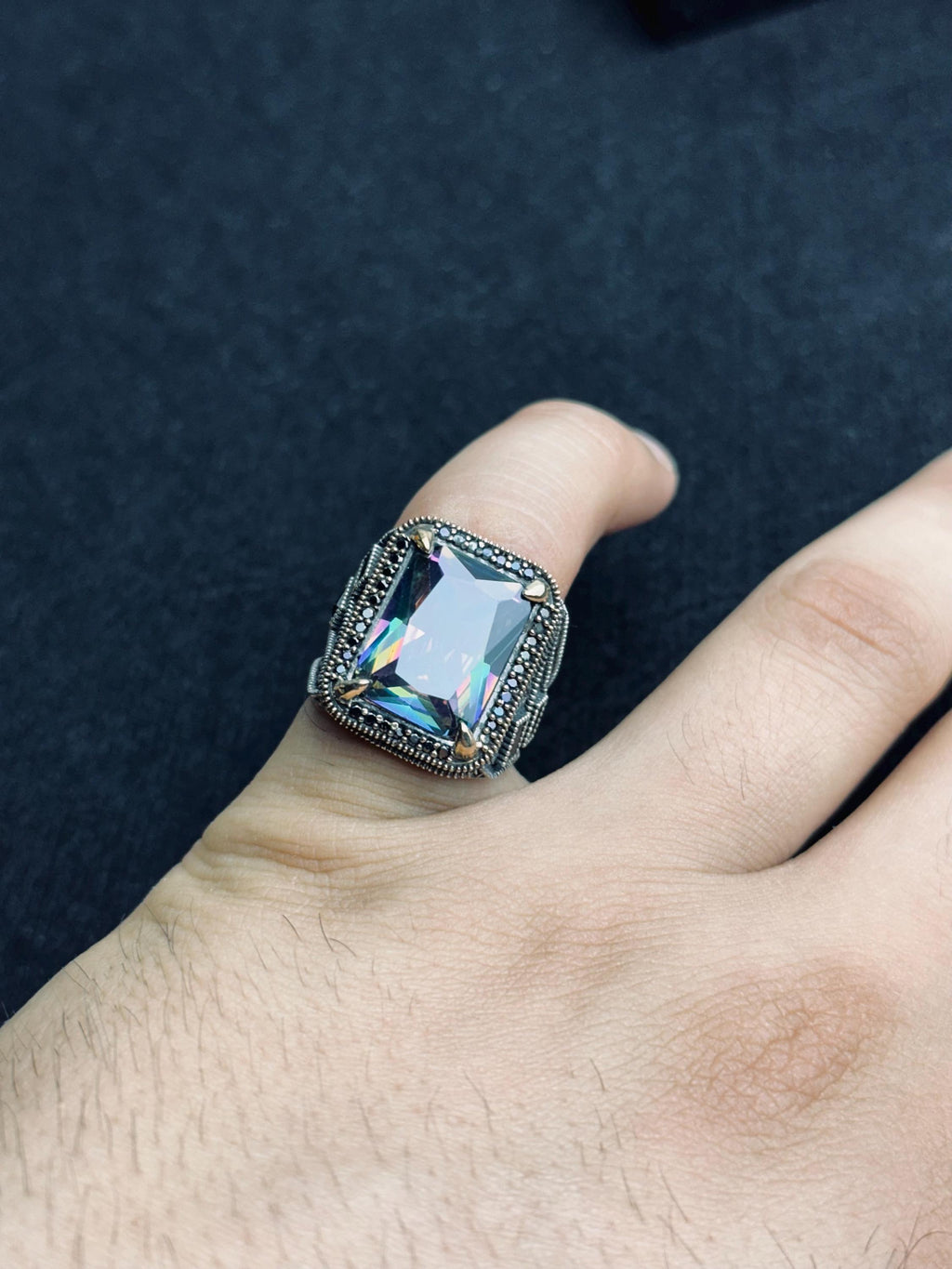 Men's Topaz Ring: Turkish Silver - Mystic Gemstone Statement
