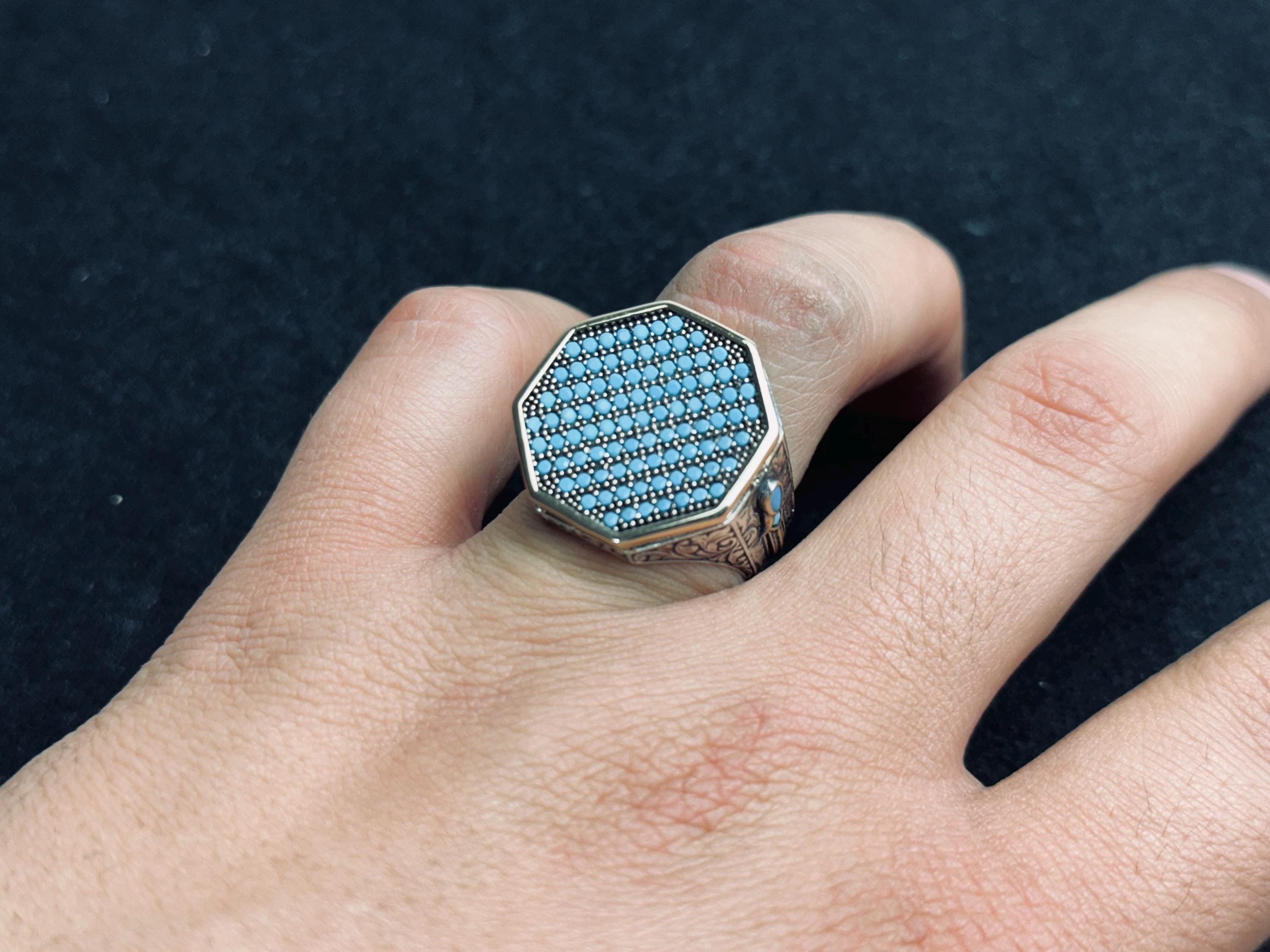 Octagon Turquoise Ring: Men's Geometric Style (Sterling Silver)