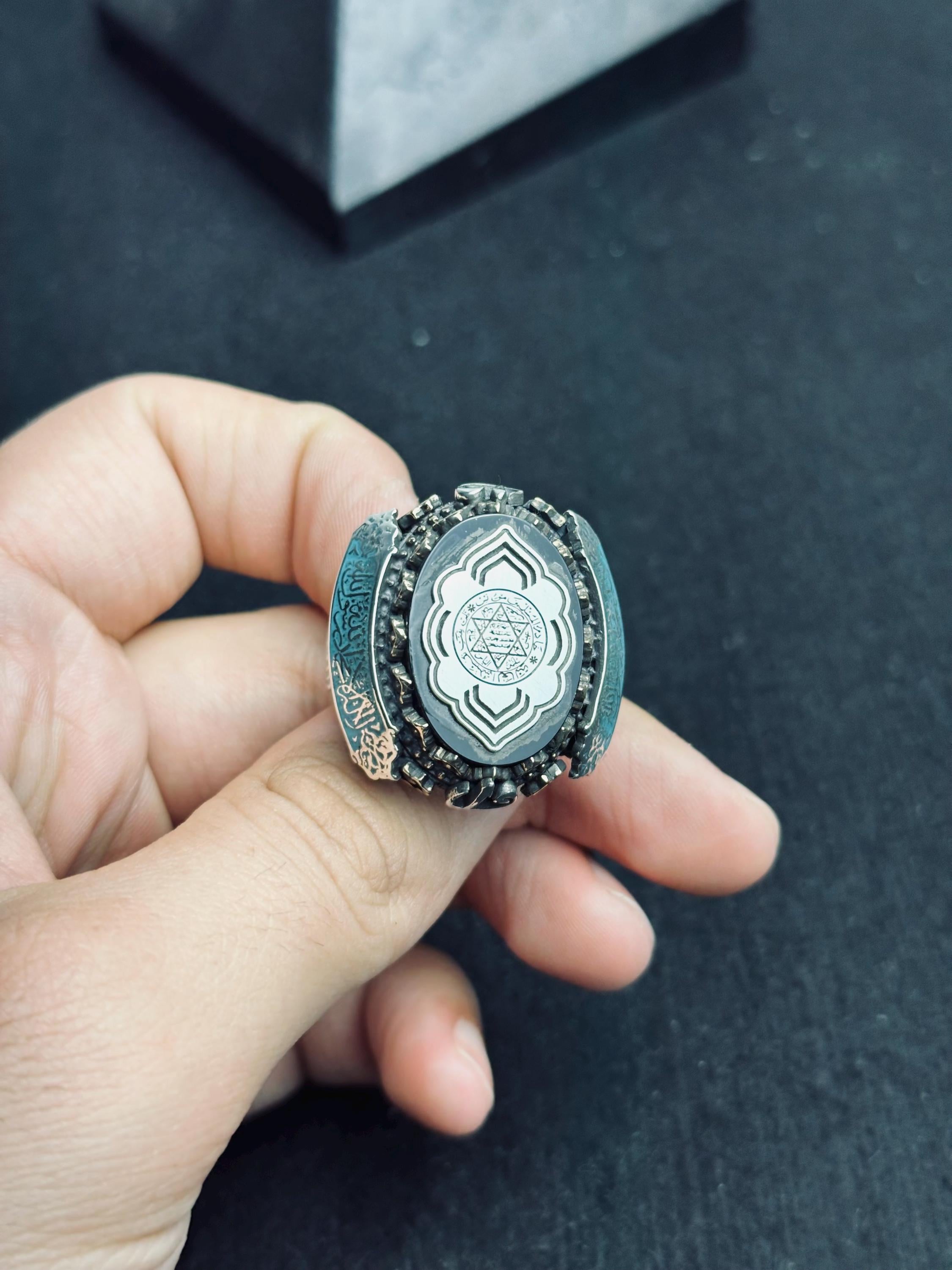 Men’s Solomon Seal Ring: Sterling Silver - Islamic Protection Jewelry