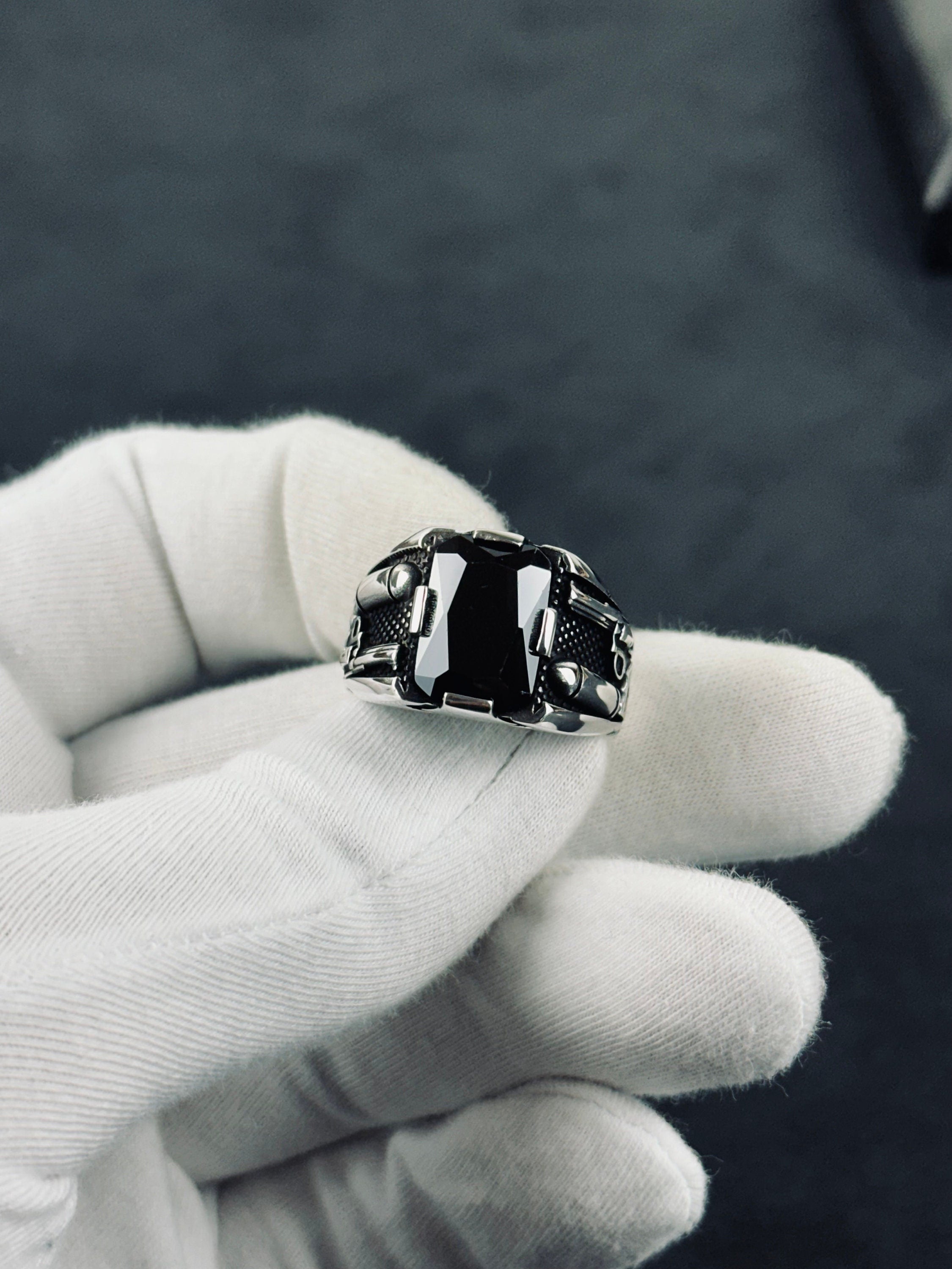 Men's Sterling Silver Bullet Ring, Revolver Engraving (Bold Statement)