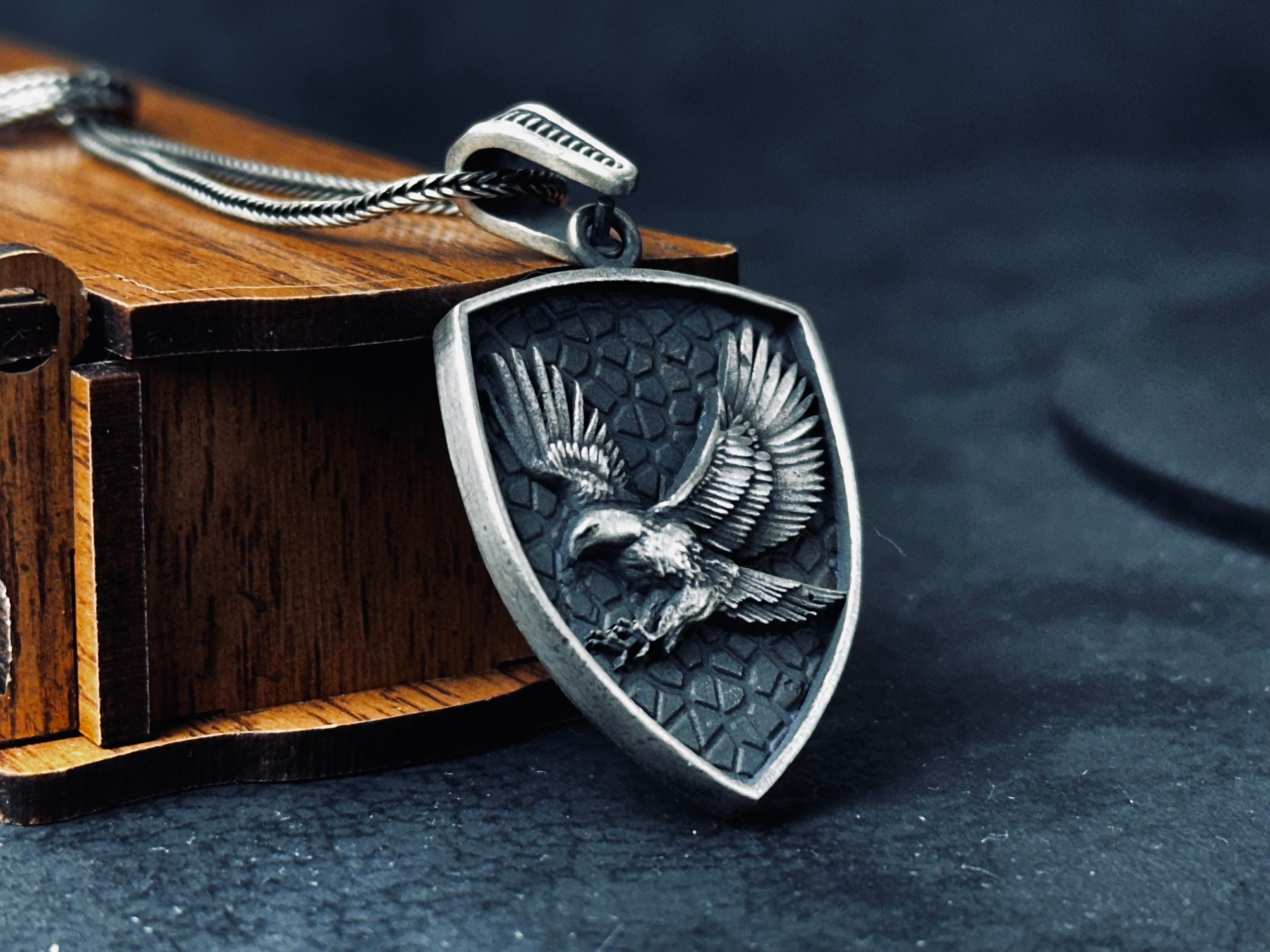 Eagle Shield Necklace: Silver Pendant - Patriotic Jewelry