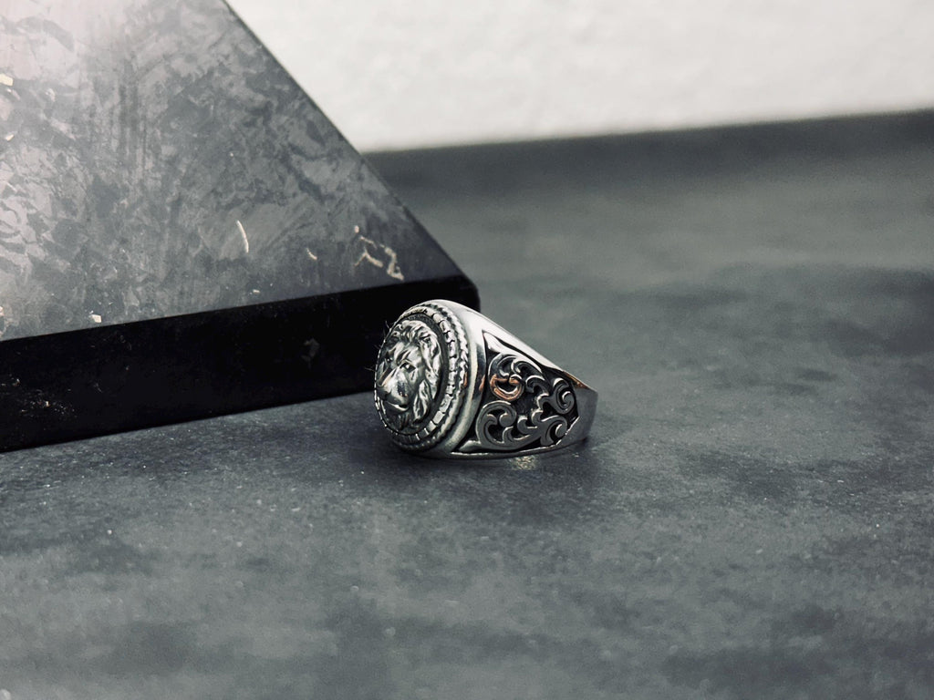 Engraved Lion Ring: Handmade Sterling Silver, Zodiac Leo Design