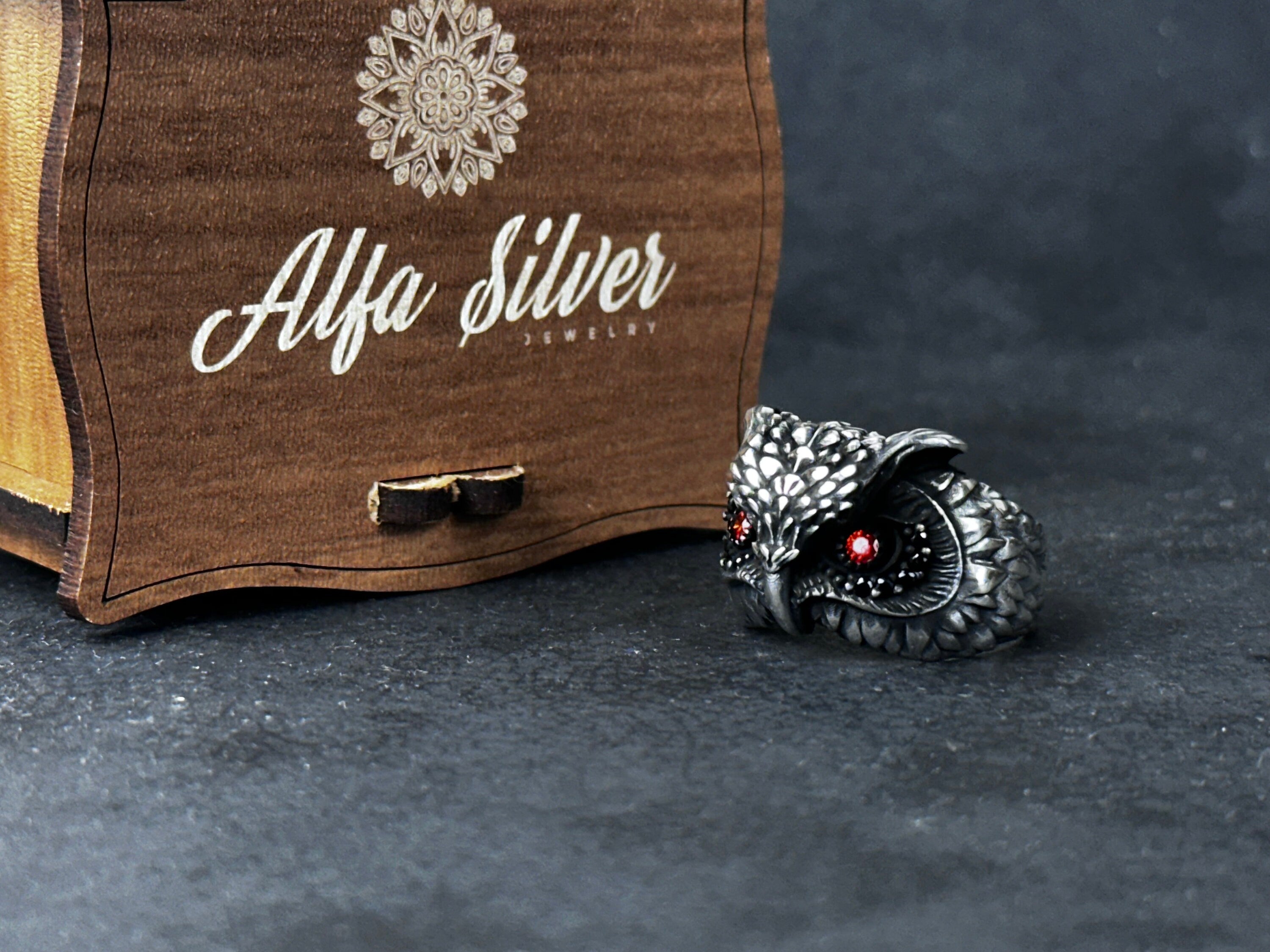 Owl Ring: Sterling Silver, Zircon Eye Detail - Handmade Statement