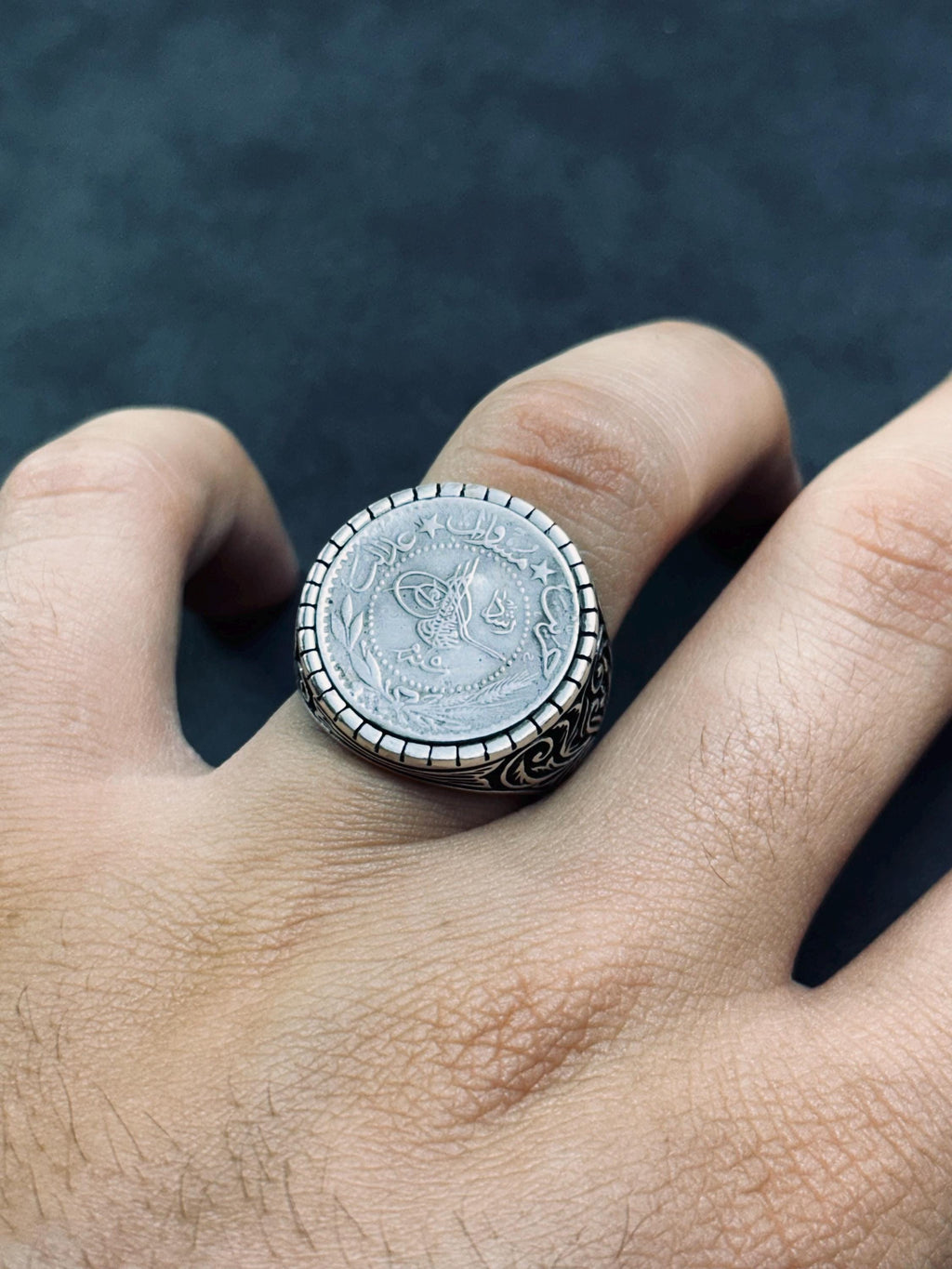 Oxidized Sterling Silver Signet Ring, Hand Cast (Engraved Band)