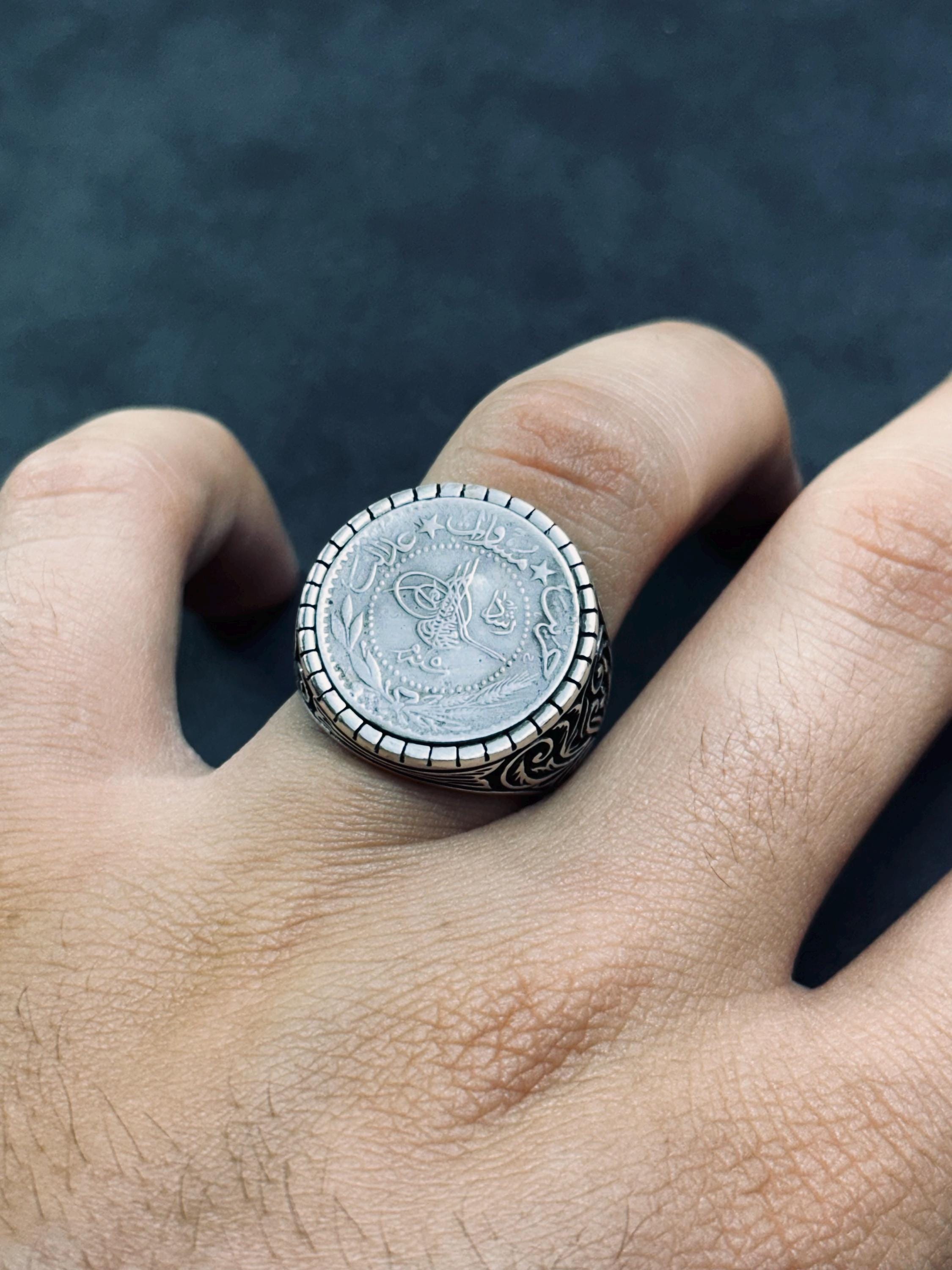 Oxidized Sterling Silver Signet Ring, Hand Cast (Engraved Band)