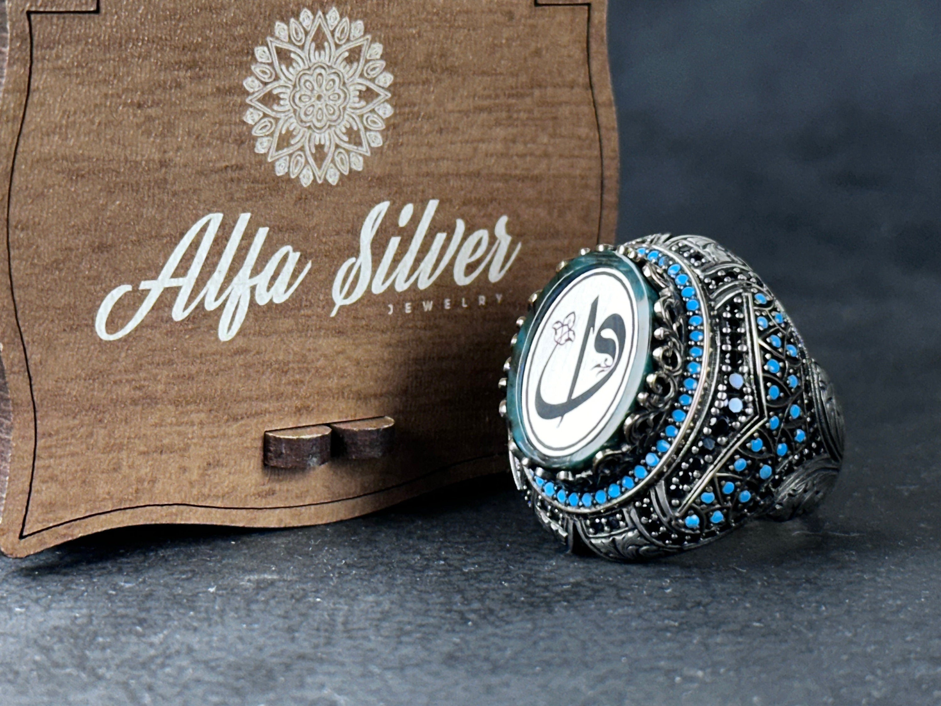Elif Vav Silver Ring, Islamic Spiritual Jewelry (Handmade 925 Sterling)