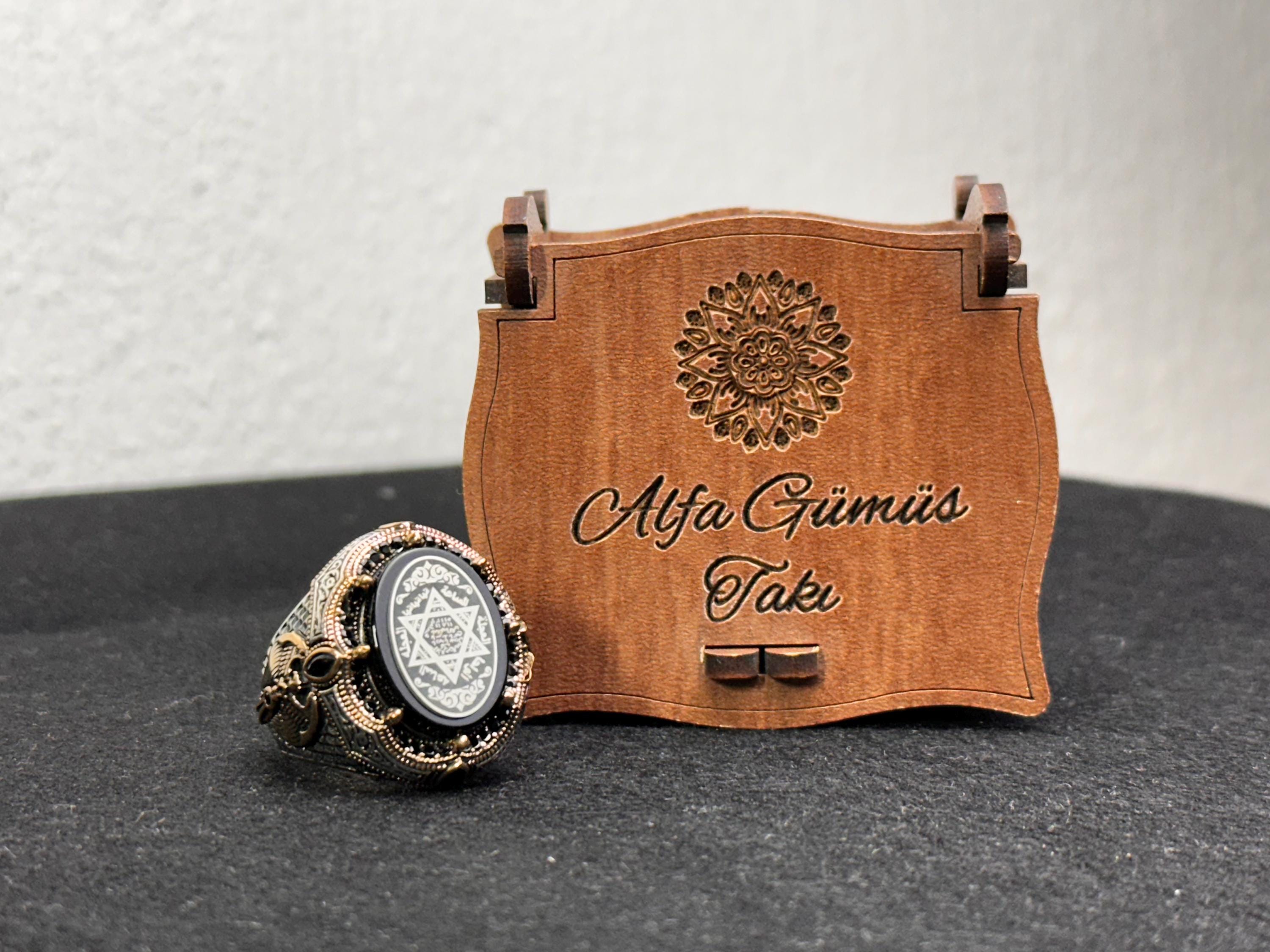 Sterling Silver Solomon Seal Ring - Amber Stone Protection