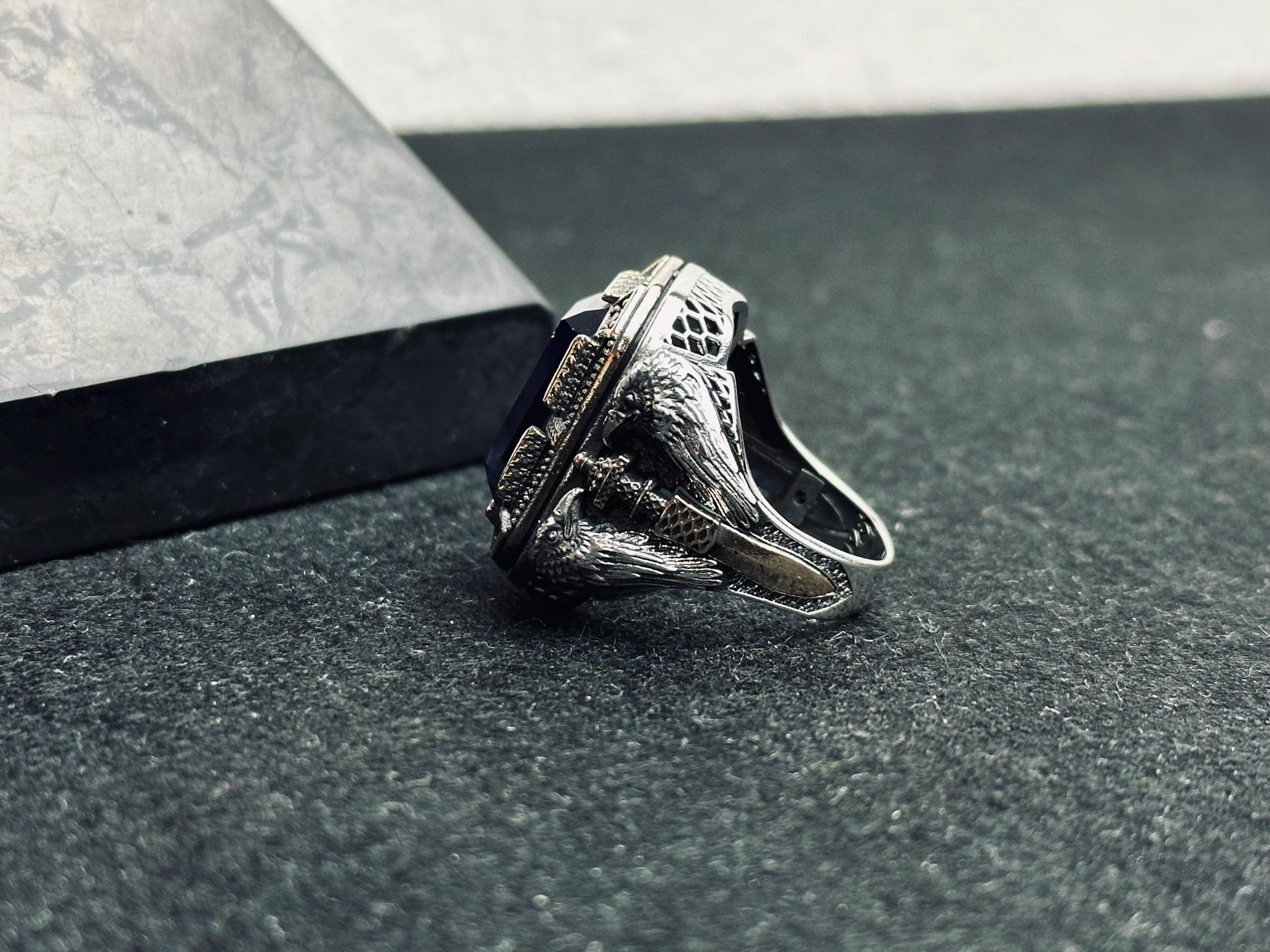 Ottoman Men’s Sapphire Ring - Handmade Sterling Silver Statement