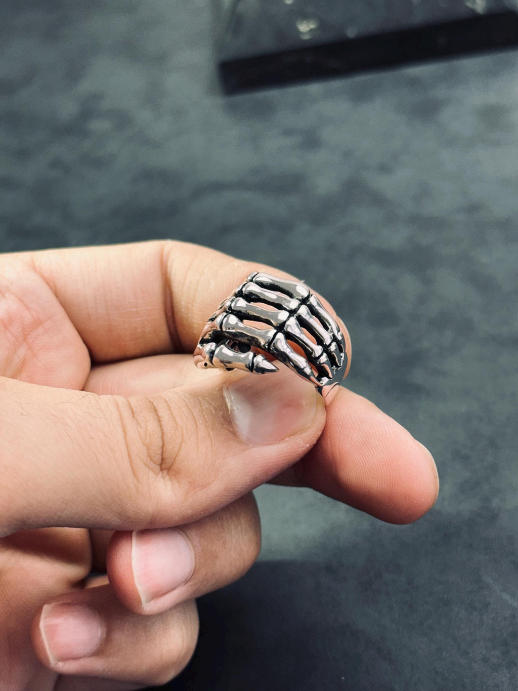 Sterling Silver Finger Bones Ring: Gothic Biker Style for Men