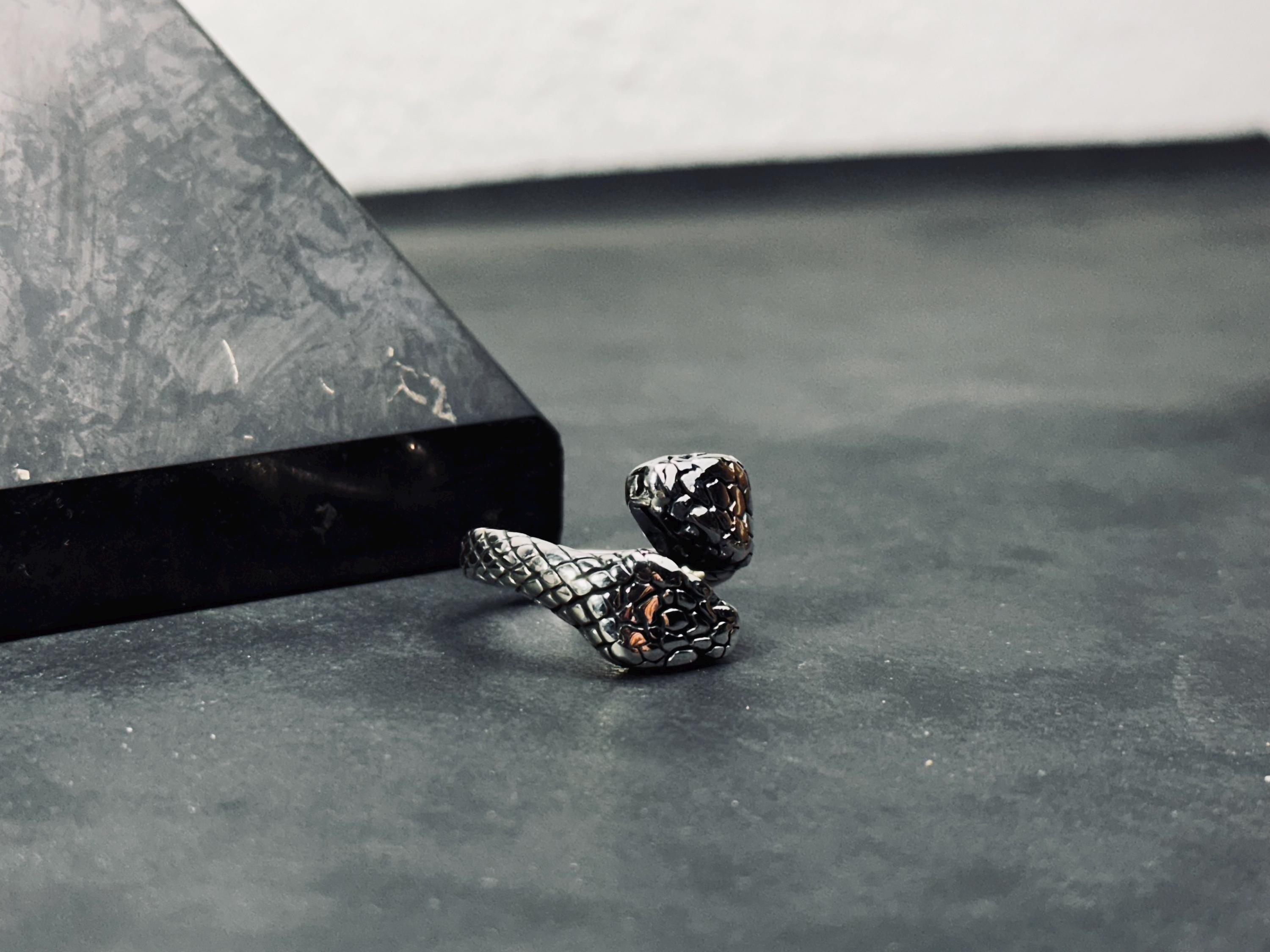Vintage Sterling Silver Snake Ring, Adjustable Open Band (Unisex)