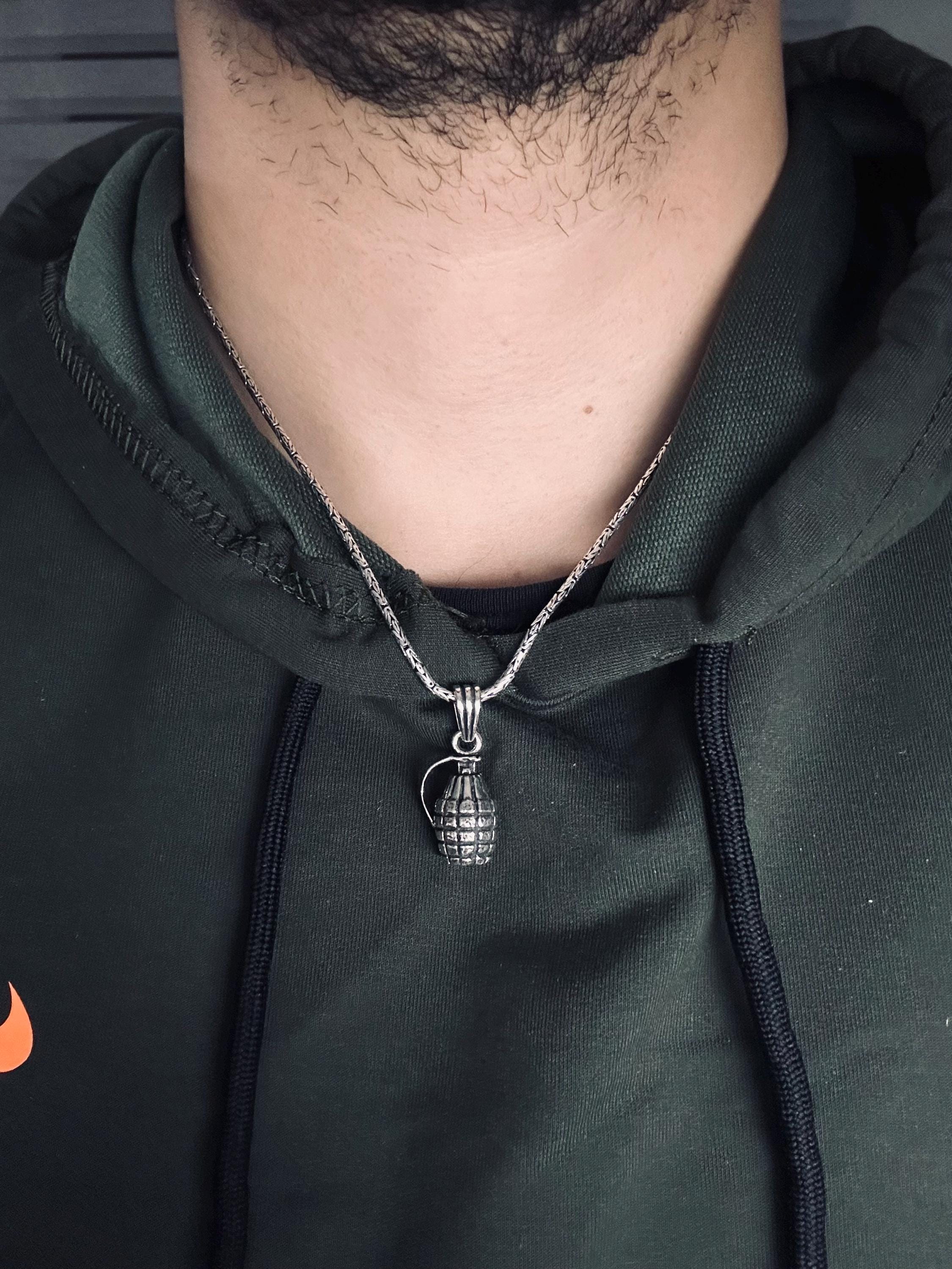 Grenade Pendant Necklace: Unique Silver Jewelry (Men's Chain Options)