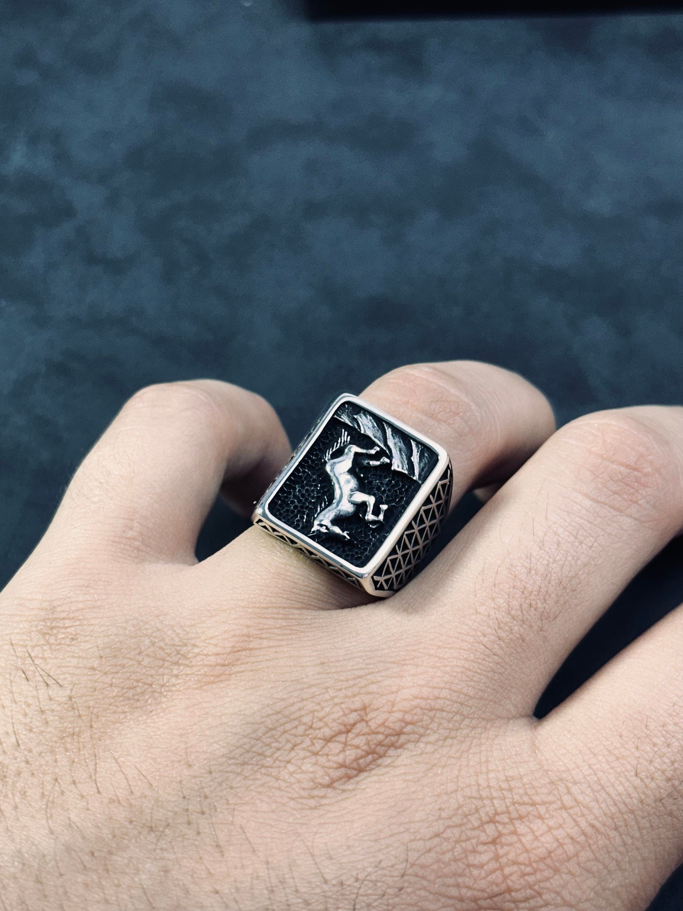Boho Sterling Silver Horse Ring, Chunky Spinner (Size Adjustable)