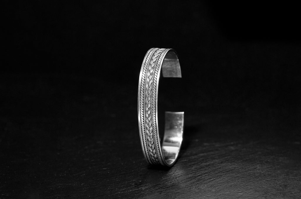 Handmade Sterling Silver Bracelet, Men's Custom Engraved Cuff (925)