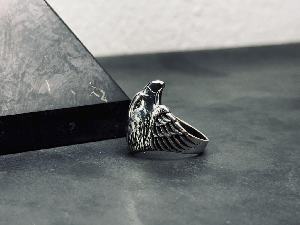 Raven Signet Ring: Sterling Silver Handmade - Engraved Bird Design