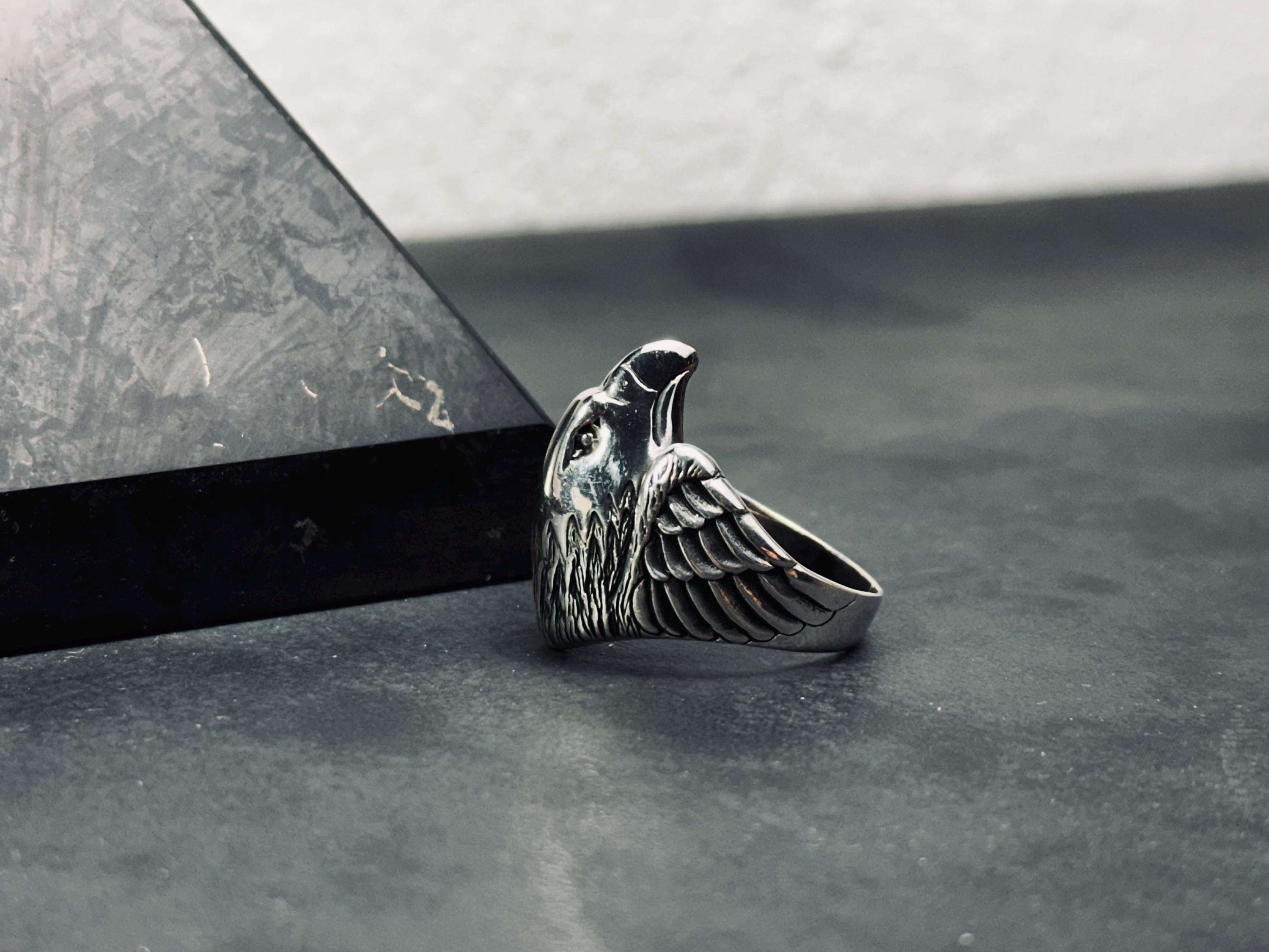 Raven Signet Ring: Sterling Silver Handmade - Engraved Bird Design