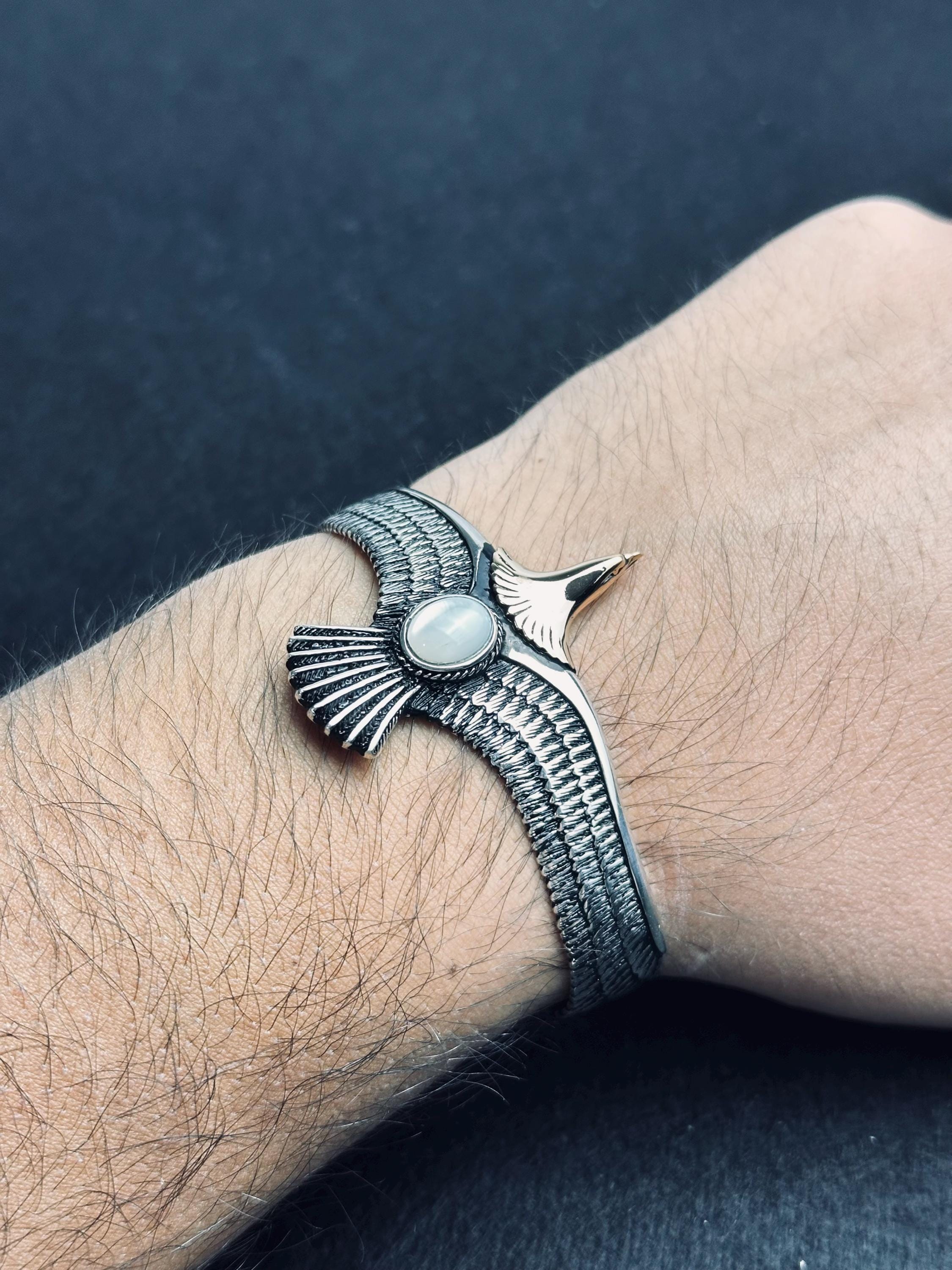 Sterling Silver Eagle Bracelet: Mother of Pearl Stone Detail