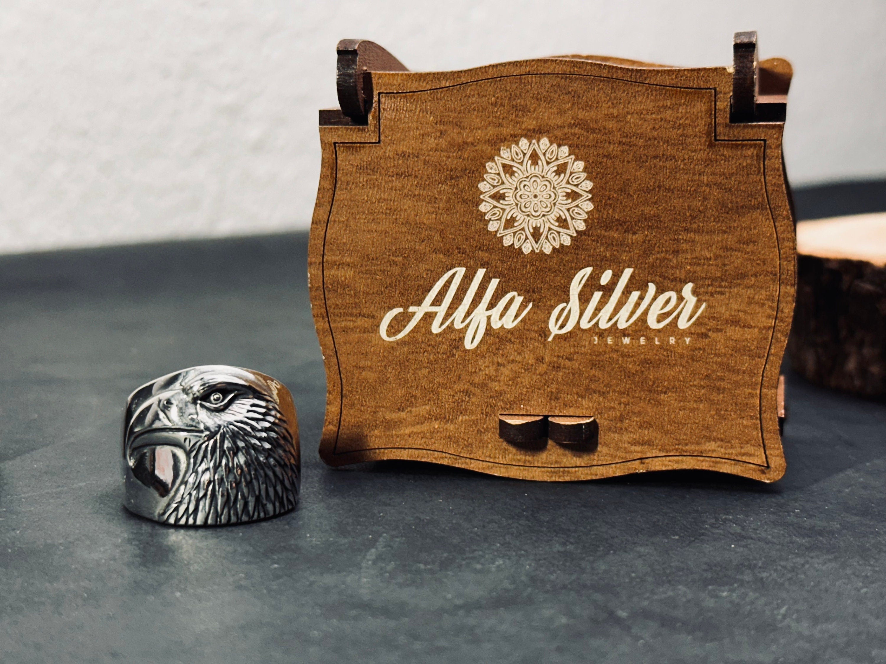 Eagle Statement Ring: Tribal Engraving (Sterling Silver Band)
