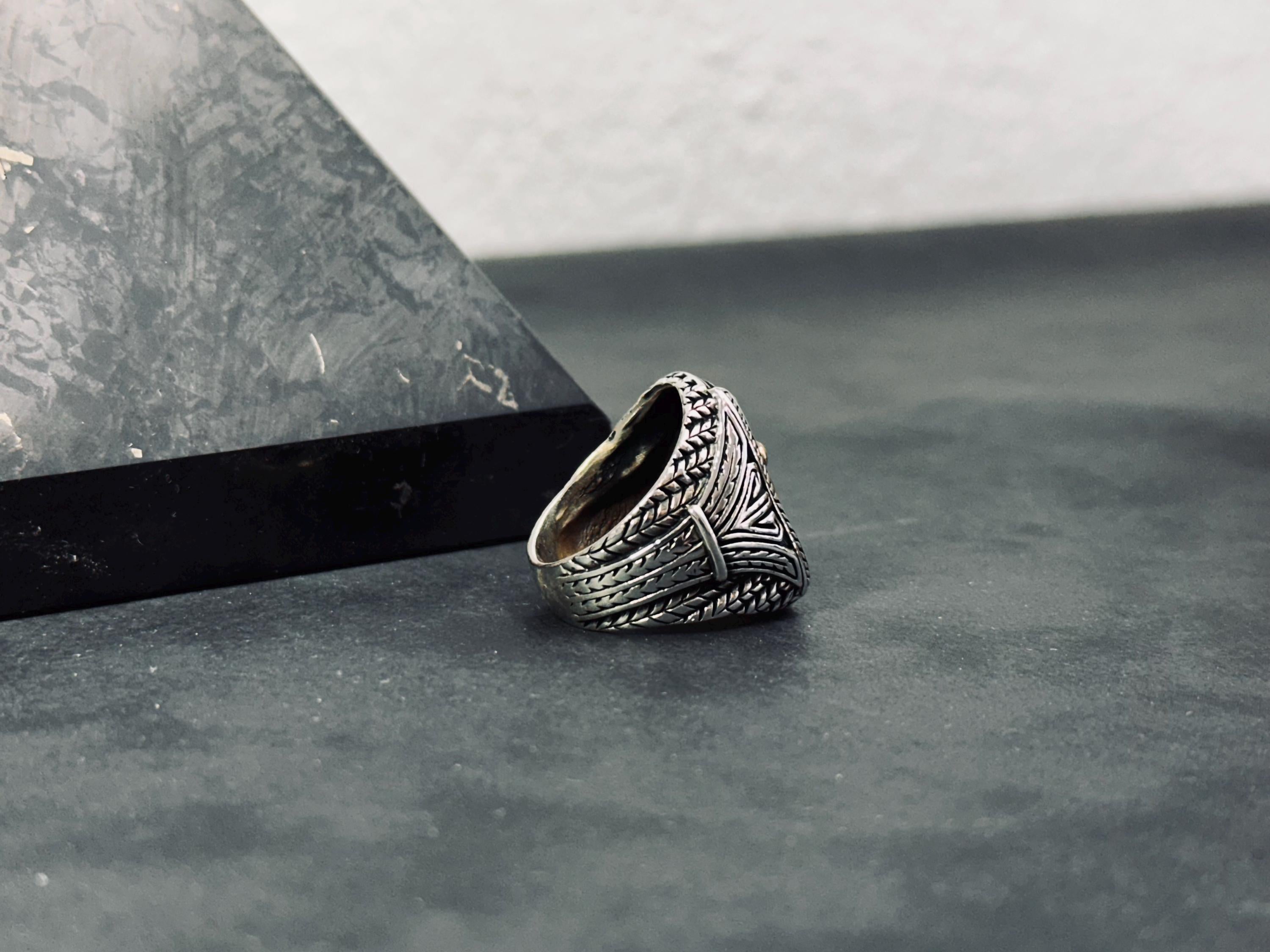 Sword Signet Ring: Handmade Silver with Gold Detail (Adjustable)