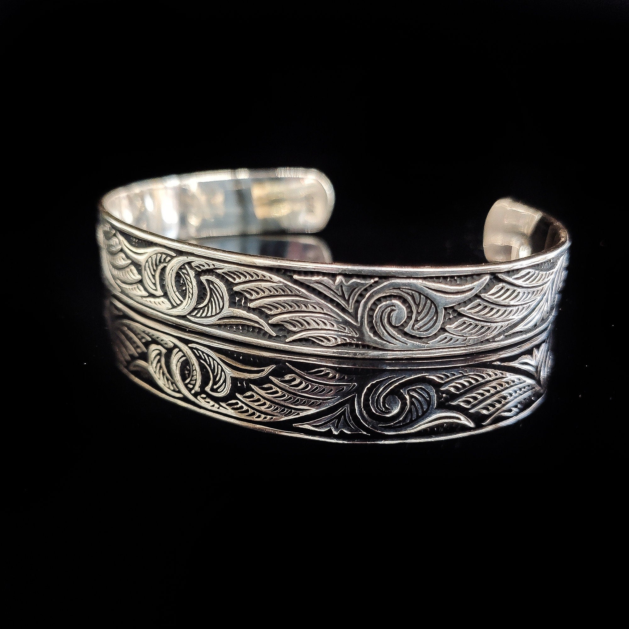 Engraved Sterling Silver Bracelet - Handmade Men's Cuff