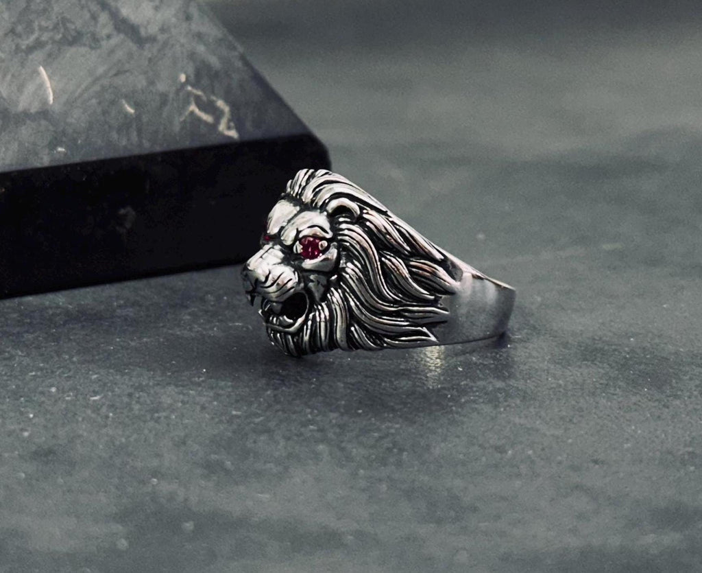 Sterling Silver Lion Head Ring: Handmade Men's Statement Jewelry