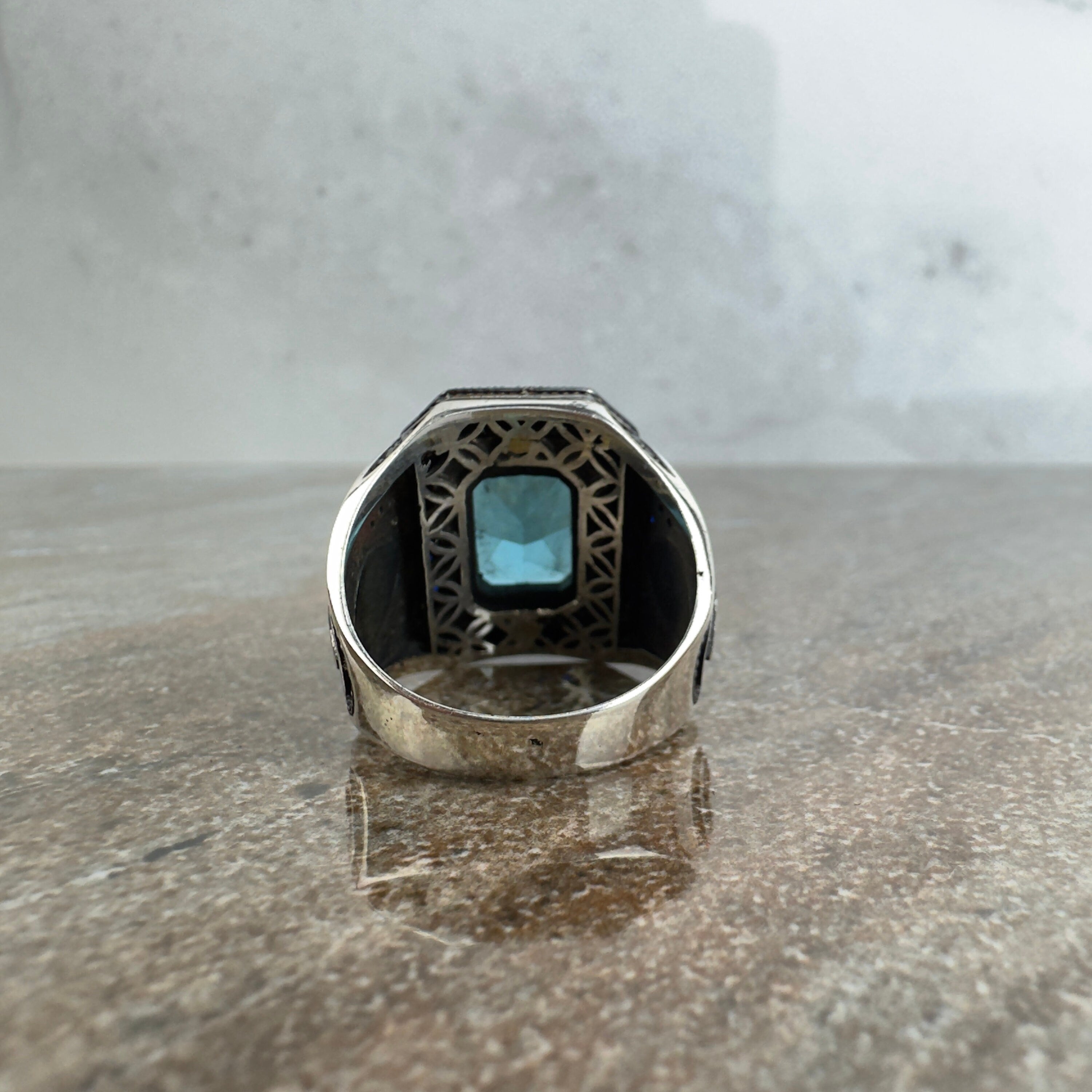 Men's Sterling Silver Ring: Blue Zirconia Stone - Handmade Jewelry