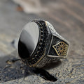 Onyx Gemstone Ring: Sterling Silver Men's Jewelry (Hand Engraved)