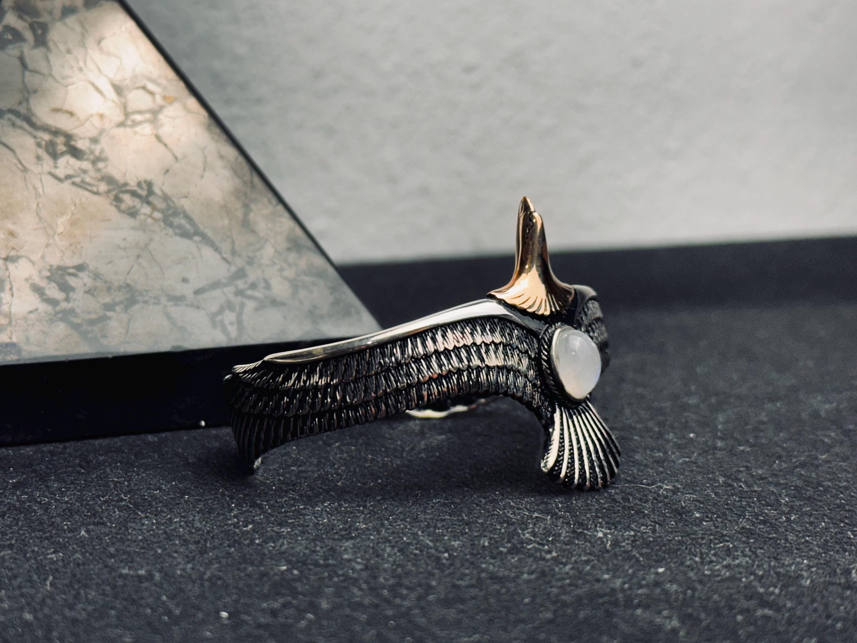 Eagle Moonstone Bracelet: Handmade Sterling Silver (Cuff Style)