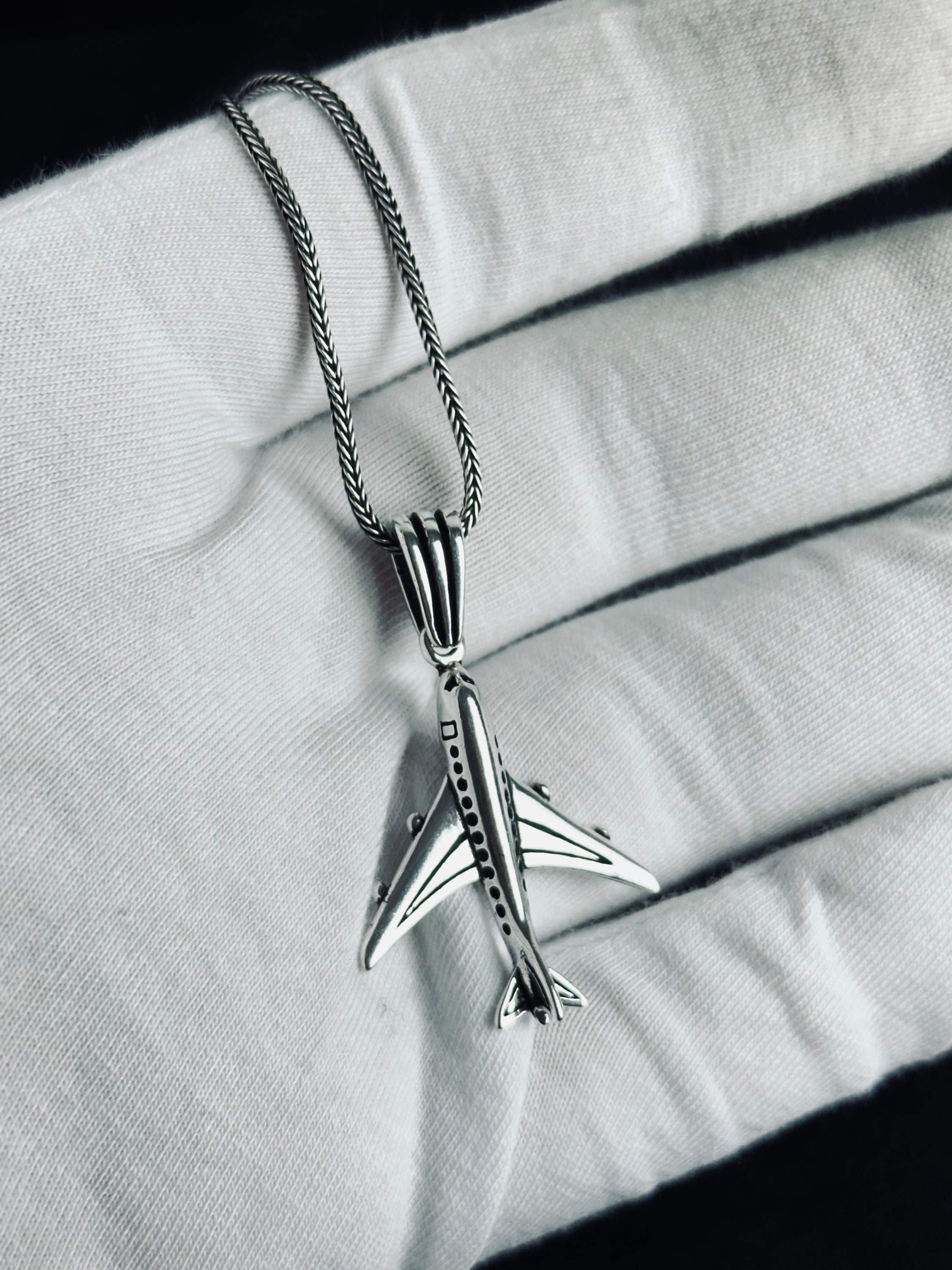 Airplane Silver Necklace: Handcrafted Pendant for Aviators