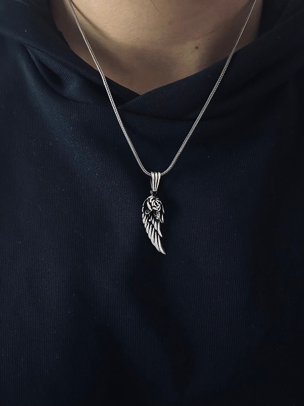 Silver Rose Wing Necklace - Handmade Pendant with Chain