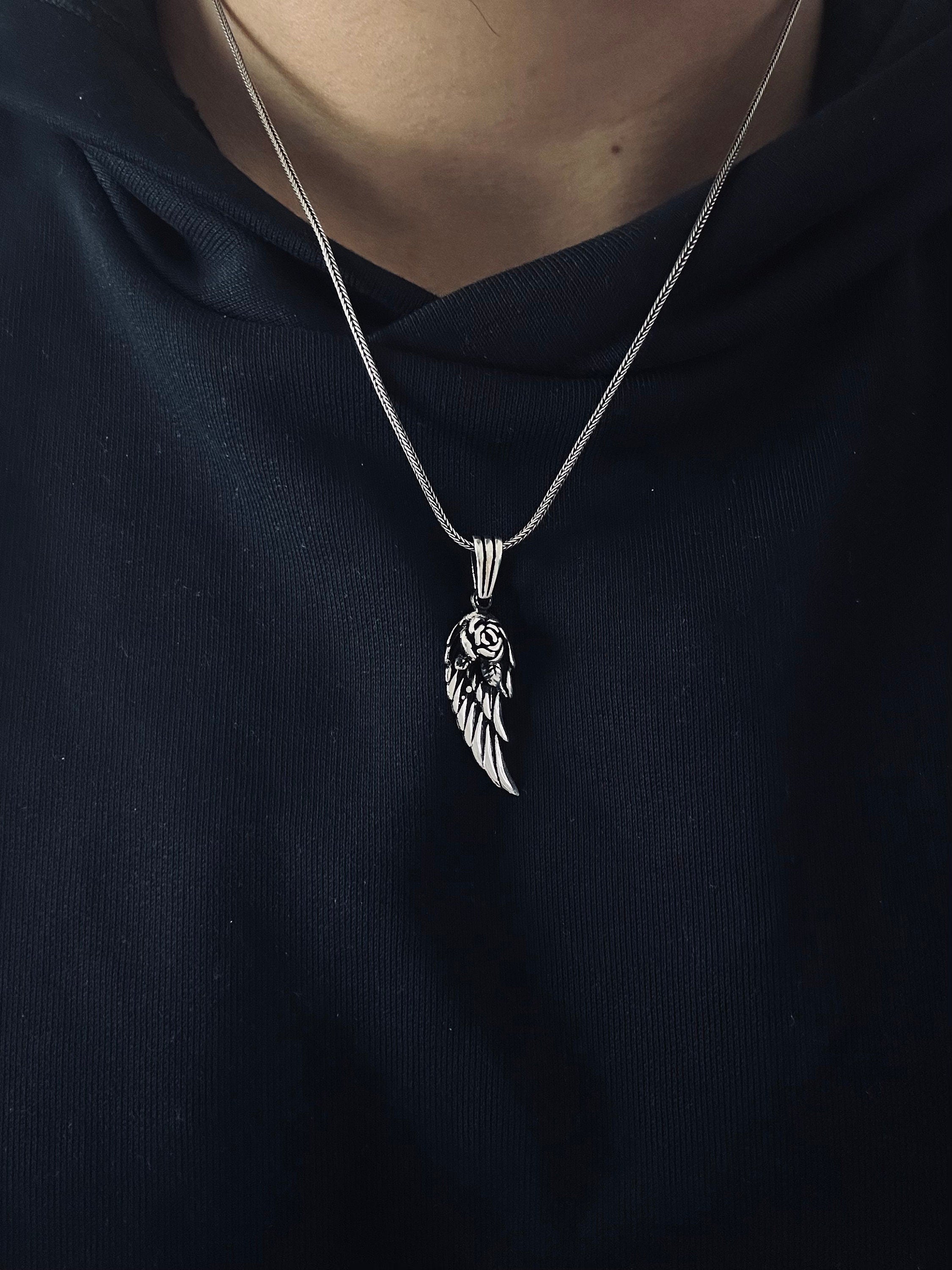 Silver Rose Wing Necklace - Handmade Pendant with Chain