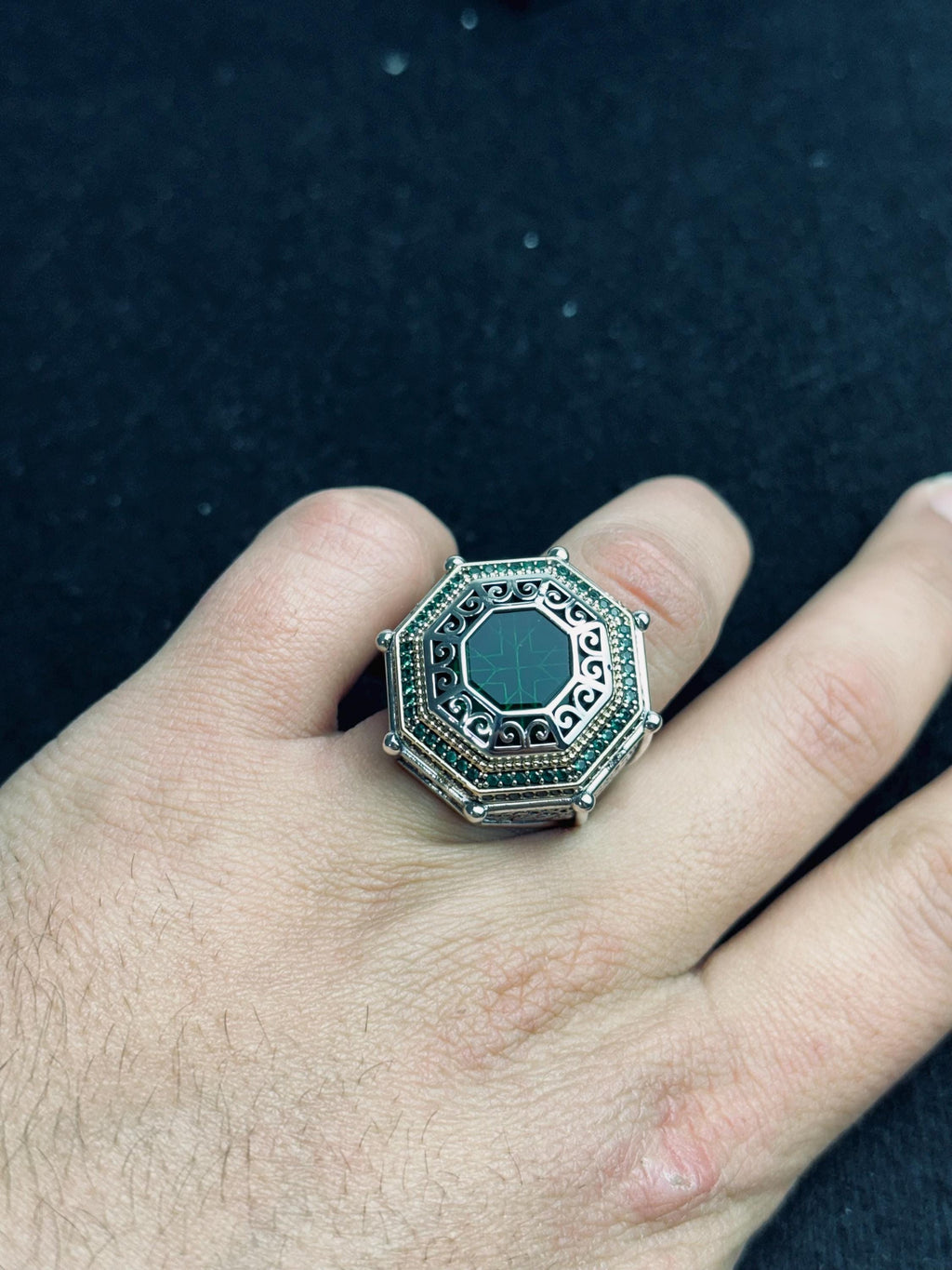 Octagon Emerald Ring, 925 Sterling Silver, Turkish Handmade Jewelry