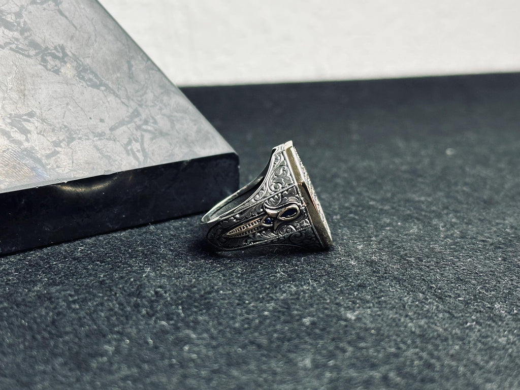 8-Shape Silver Ring for Men - Tiny Blue Zircon Detail