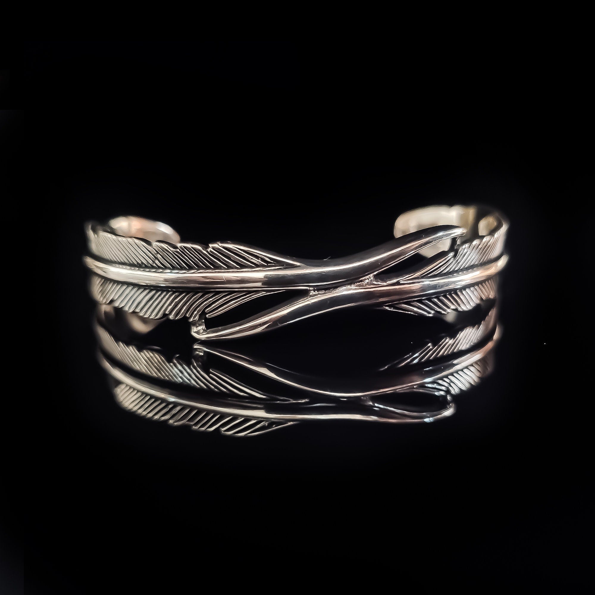 Sterling Silver Feather Cuff Bracelet (Handmade, Adjustable)