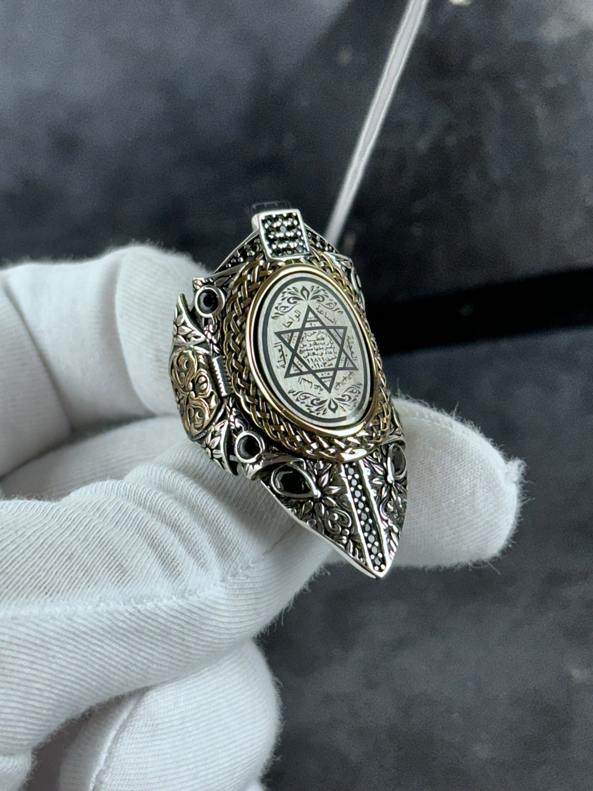 Sterling Silver Solomon's Seal Ring - Adjustable Zihgir Statement