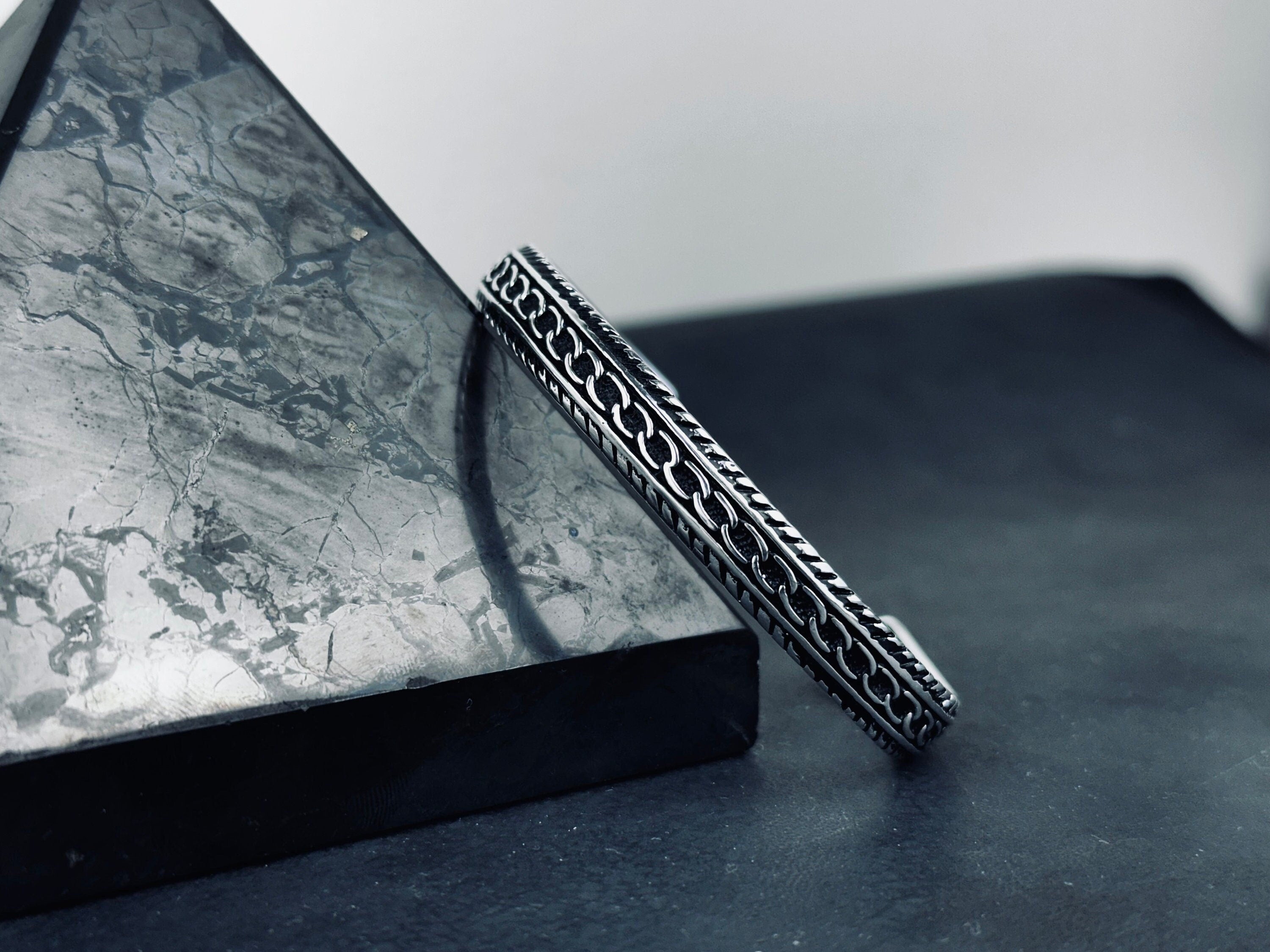 Sterling Silver Men's Bracelet - Sleek Greek Handmade Cuff
