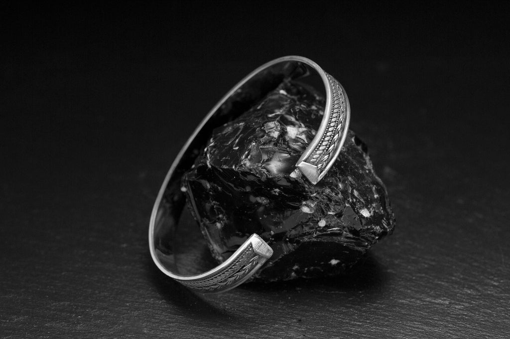 Engraved Silver Cuff Bracelet: Handmade Adjustable Design (Men's)