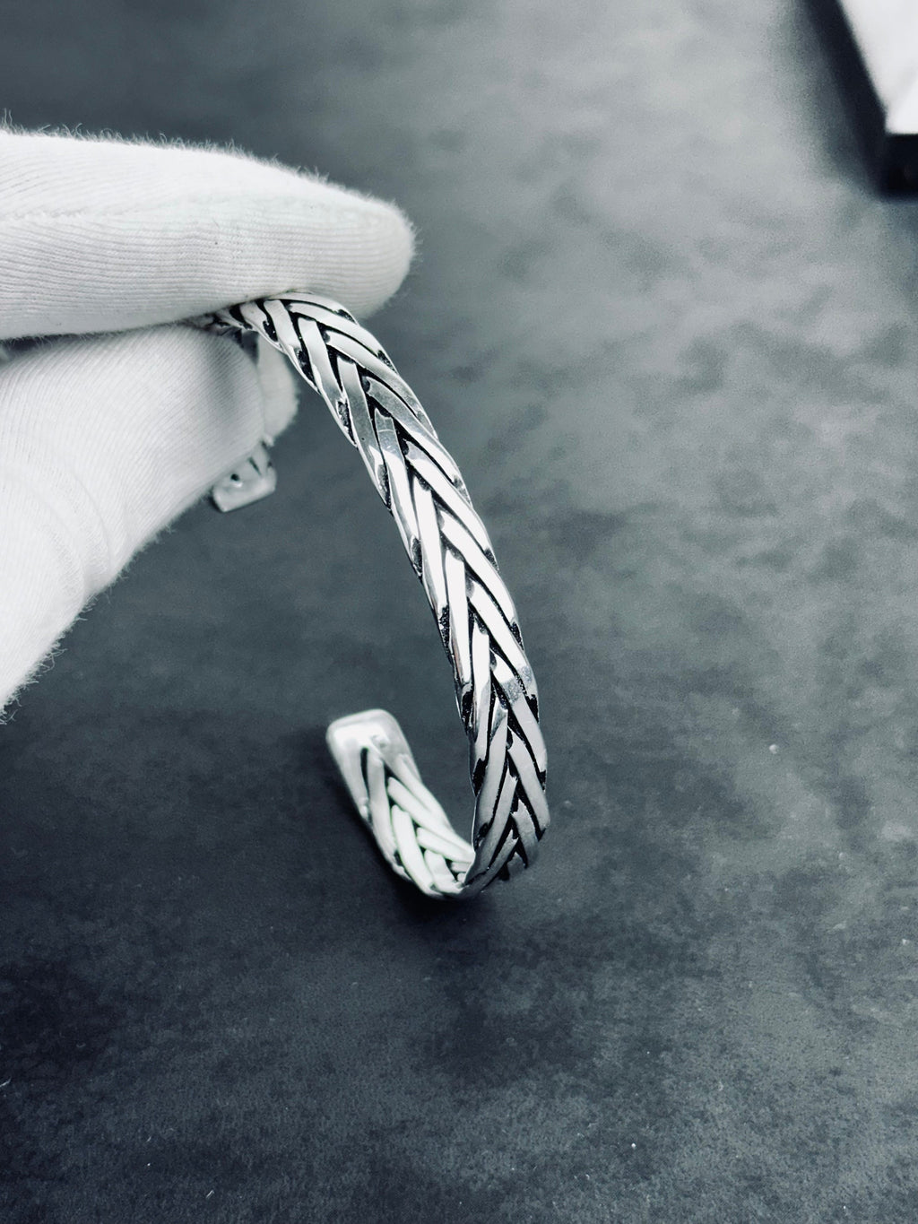 Knitted Sterling Silver Bracelet: Handmade Cuff (Adjustable Size)