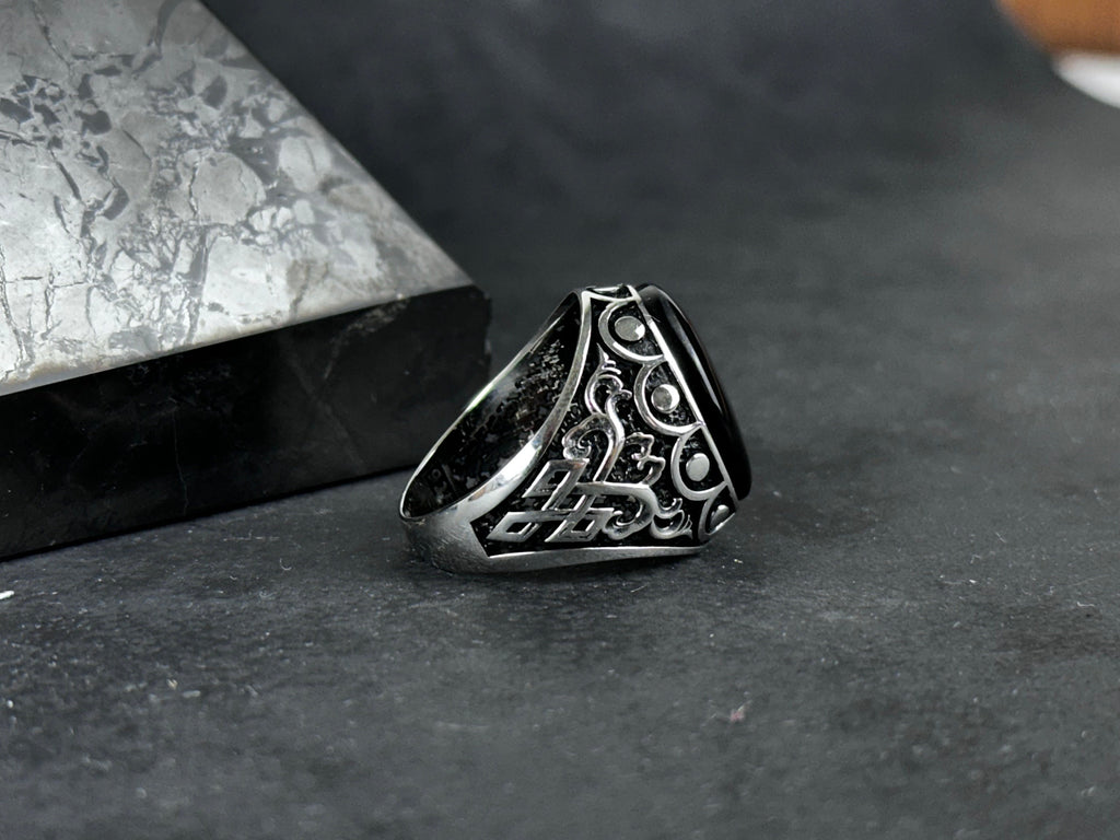 Sterling Silver Onyx Ring Handmade, Natural Cut Stone (Men's Size)