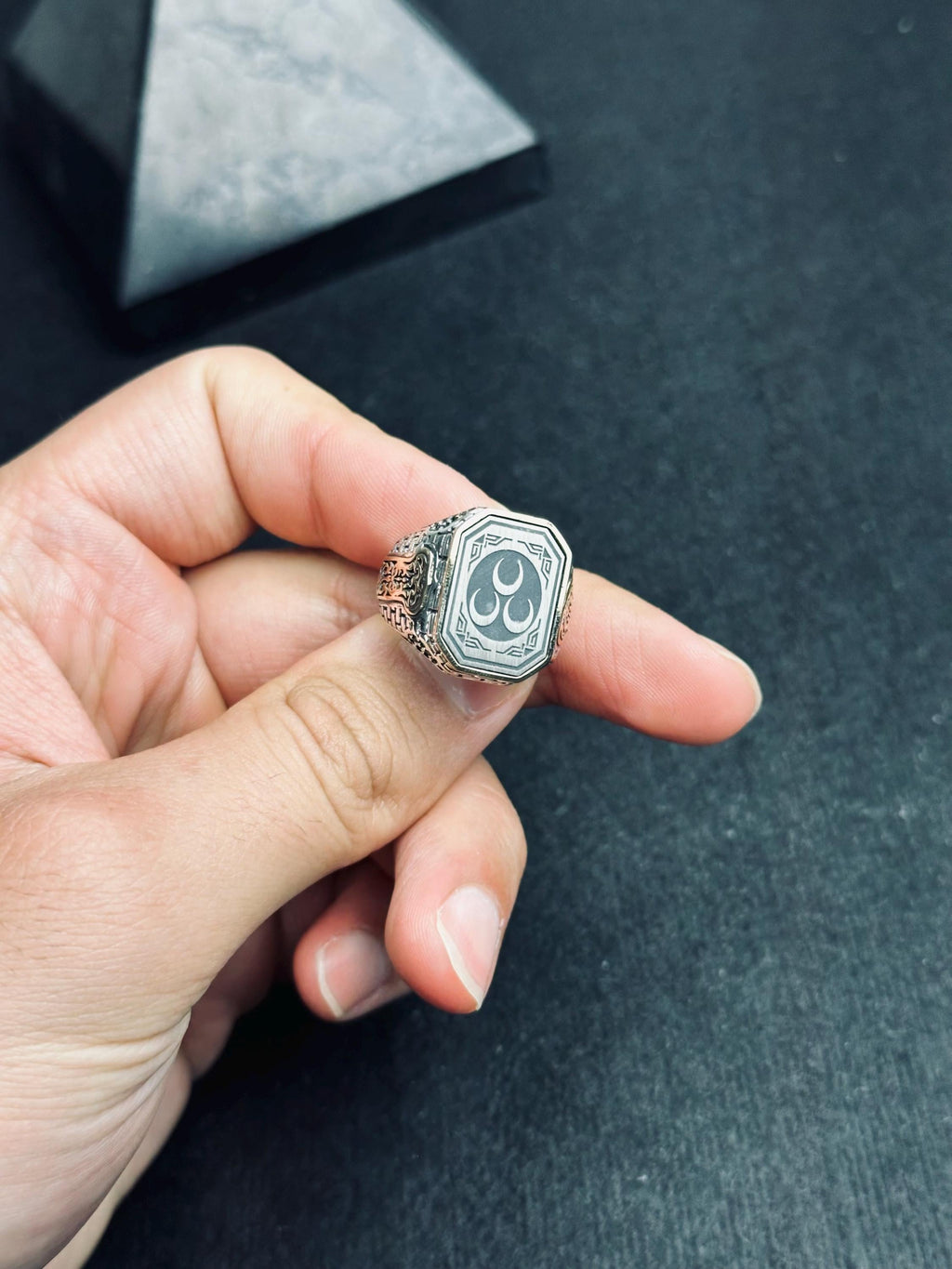 Statement Men's Ring: Turkish Crescent Design (925 Sterling Silver)