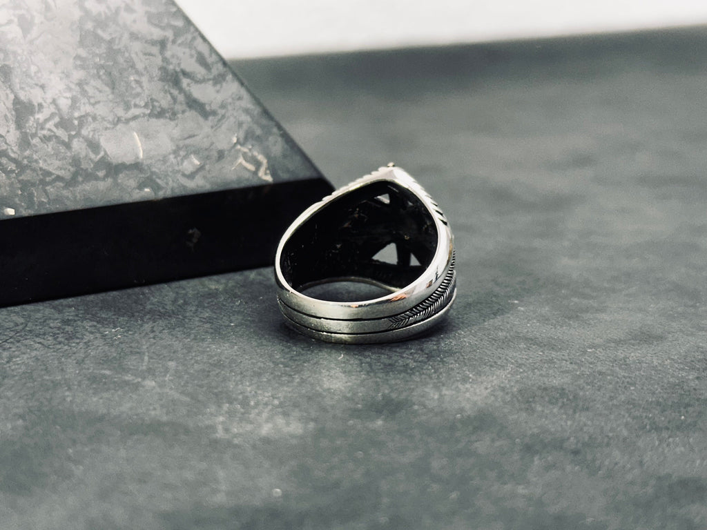 Sterling Silver Compass Ring, North Star Engraved (Handmade, 925)